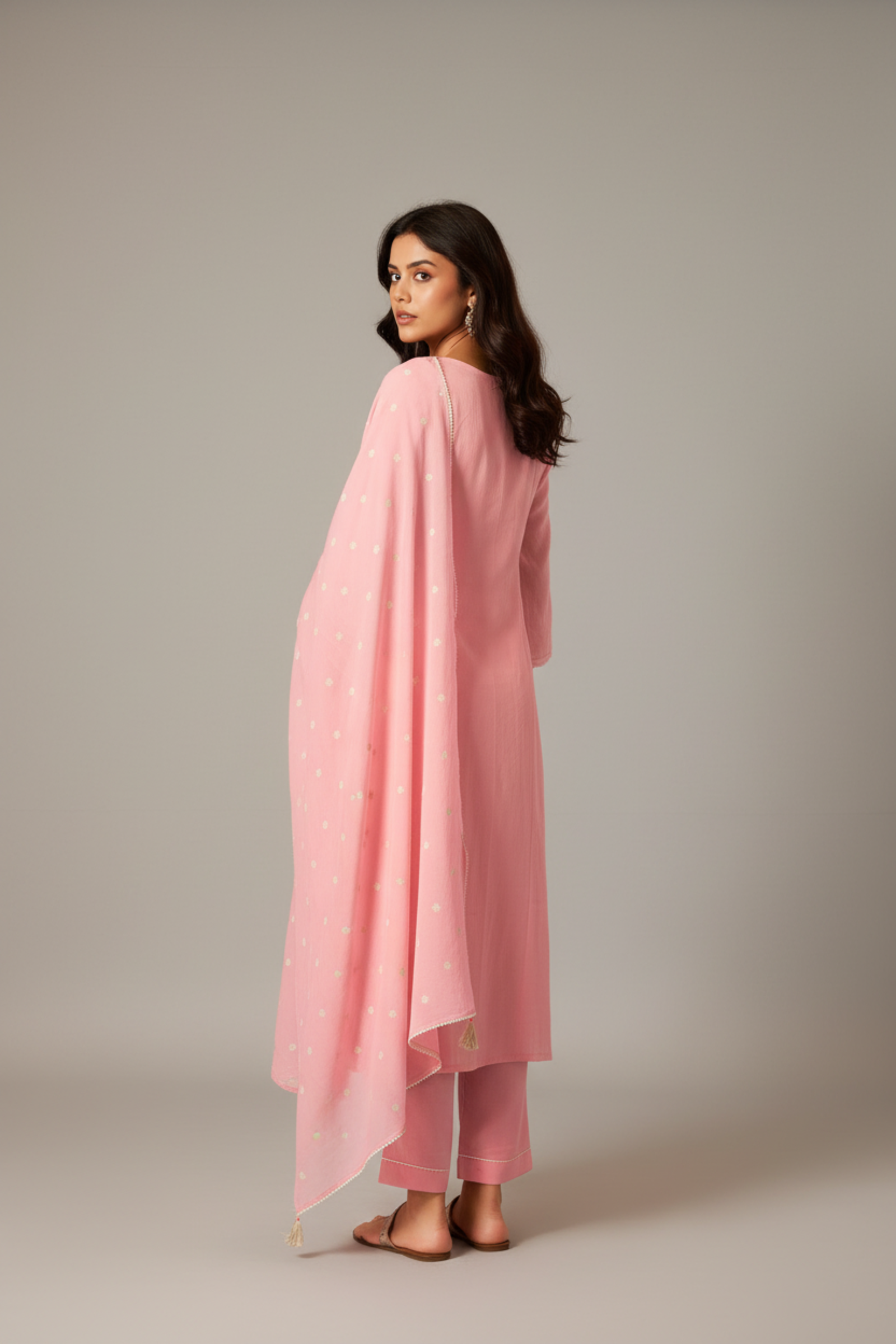 Ballet Rose Mul Chanderi A-Line Embroidery Kurta Set