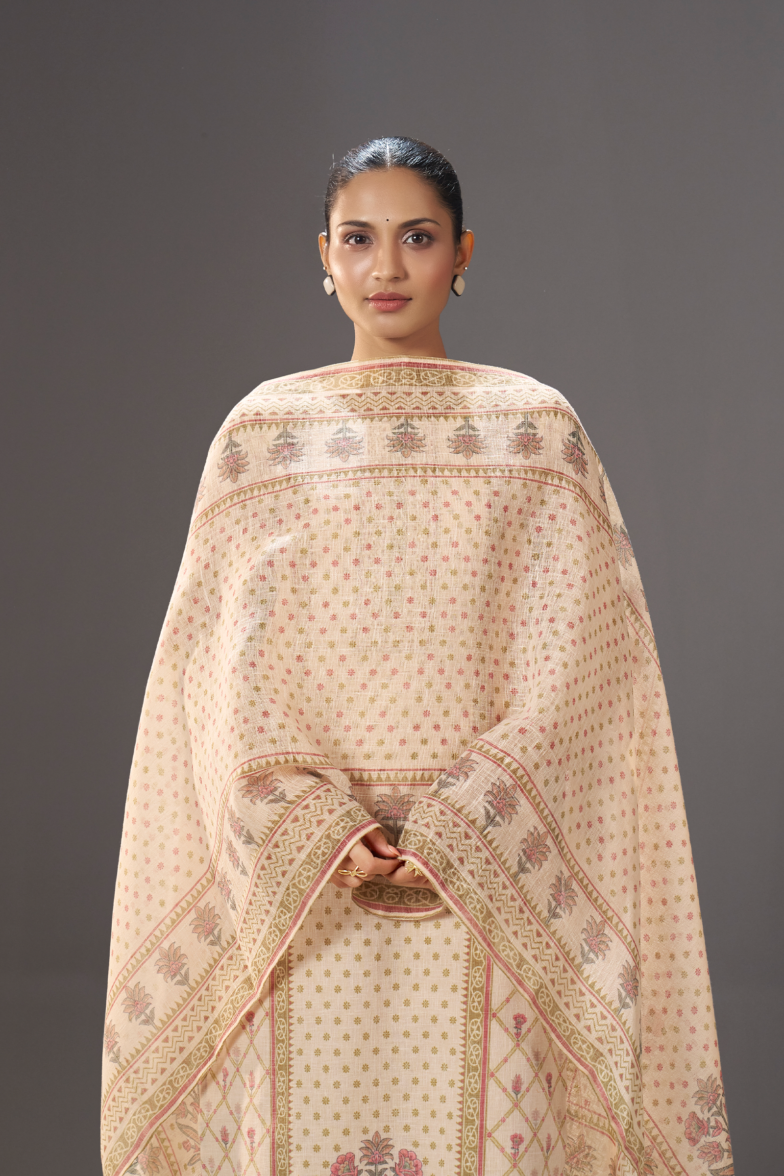 Blush Ivory Buti Linen Cotton Digital Printed Kurta Set