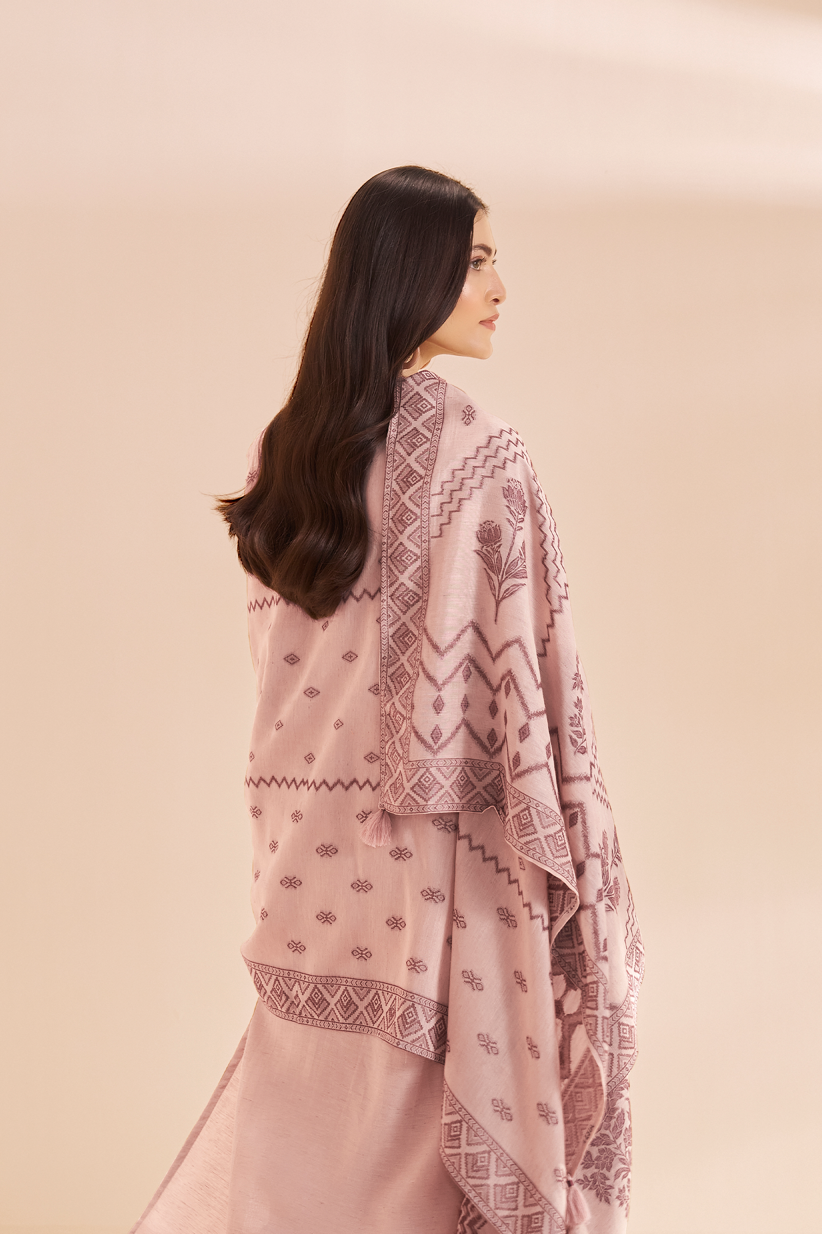 Blush Mocha Linen Jacquard Kurta Set