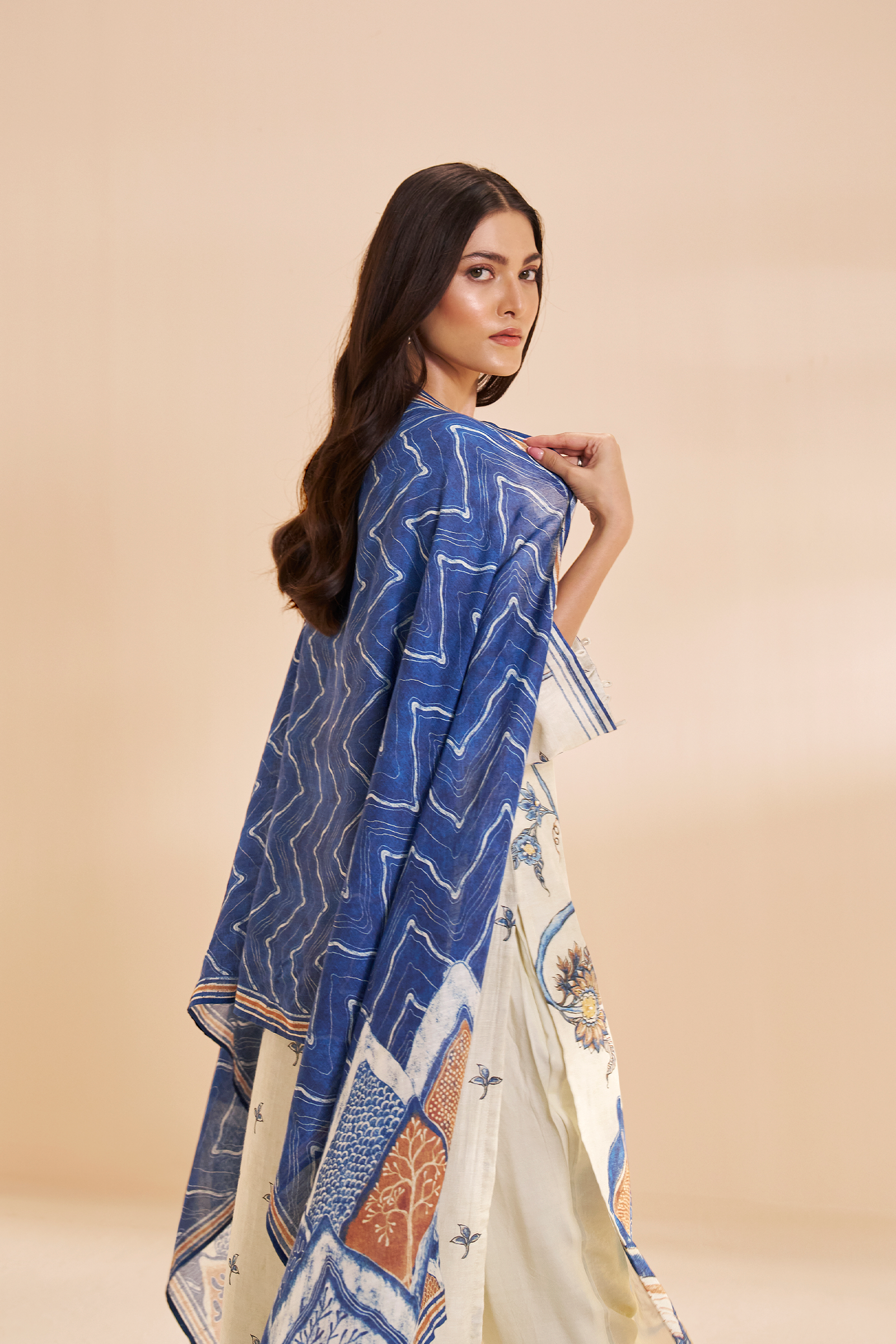 Ivory Azure Botanica Pure Chanderi Digital Printed Kurta Set