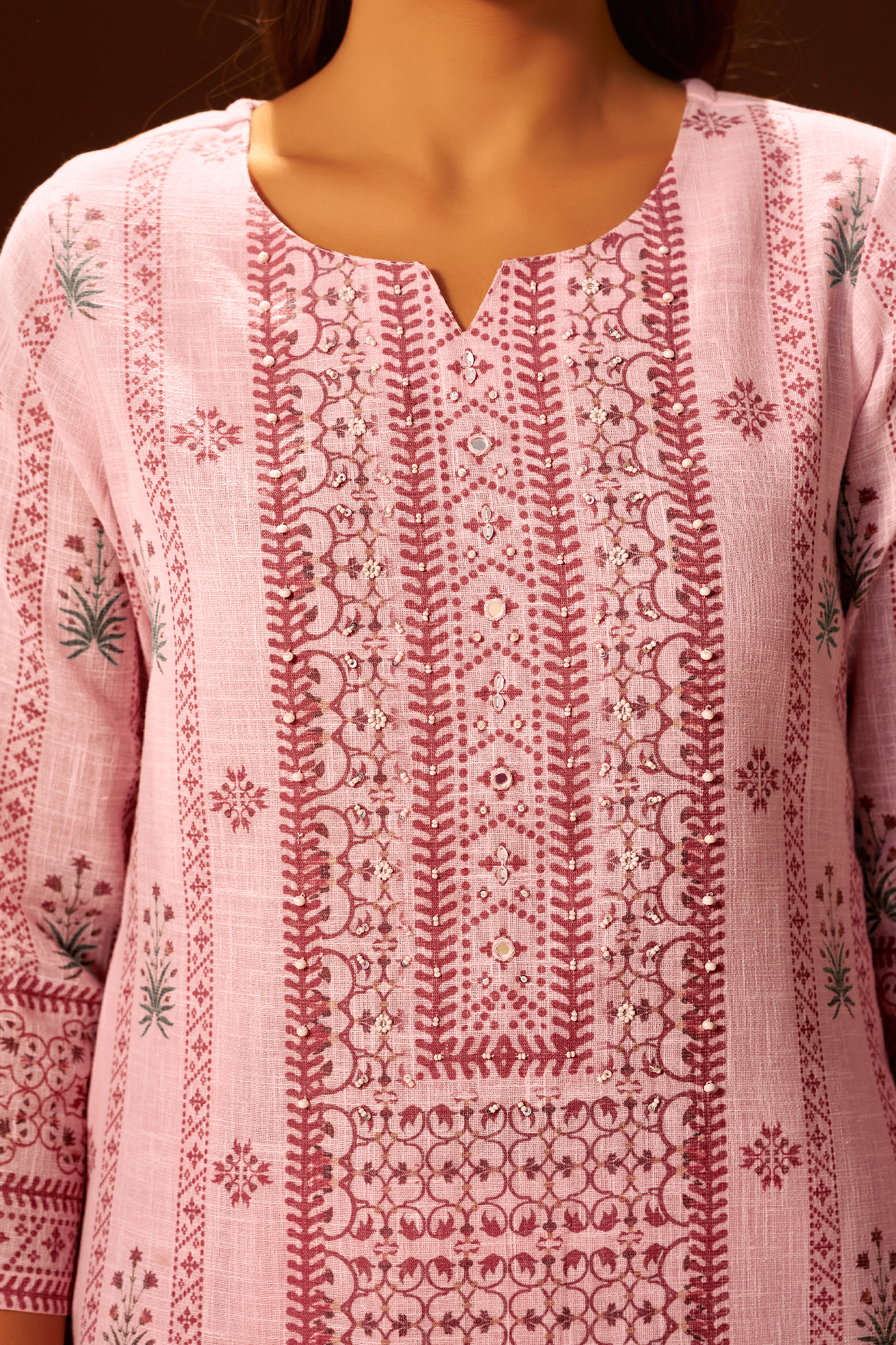 Pastel Rosé Linen Cotton Digital Print Kurta Set