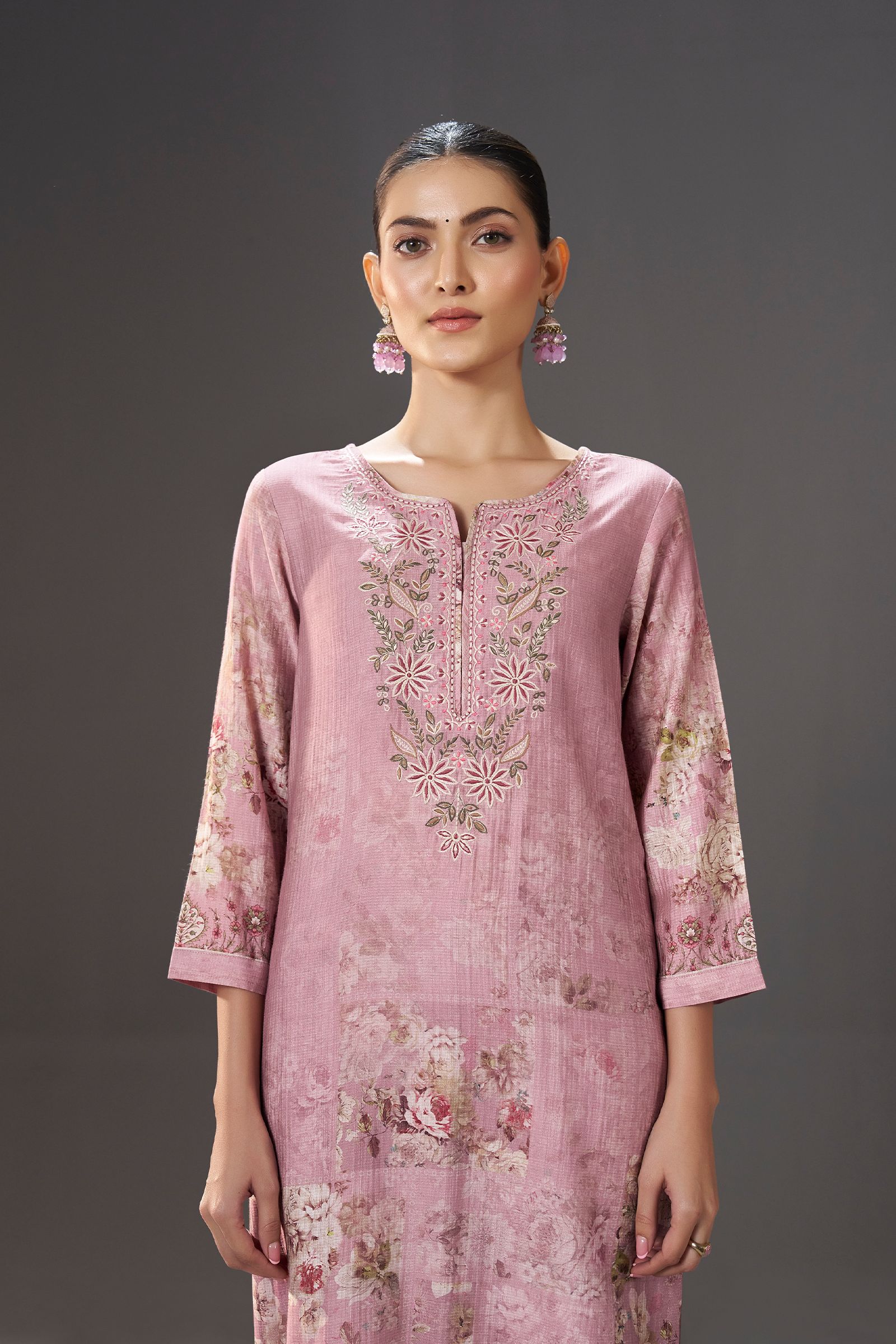 Dusty Rose Digital Printed Viscose Kurta Set