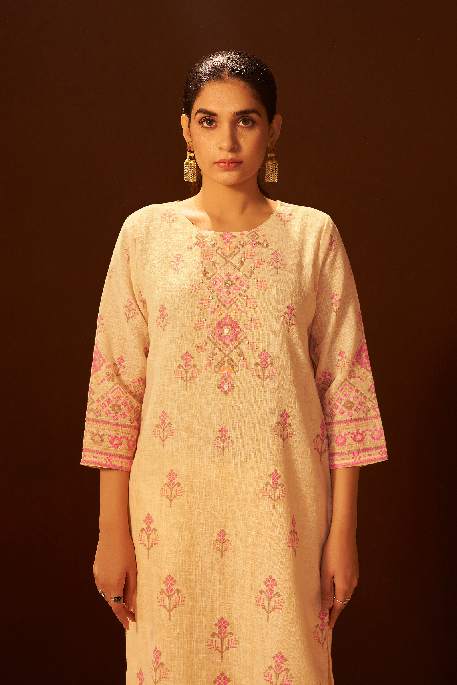 Peach Blush Digital Printed Embroidered Kurta Set