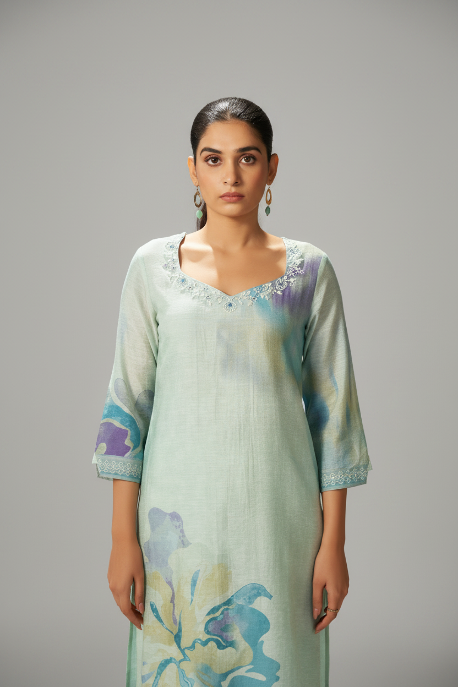 Powder Blue Mist Digital Printed Linen Kurta Set