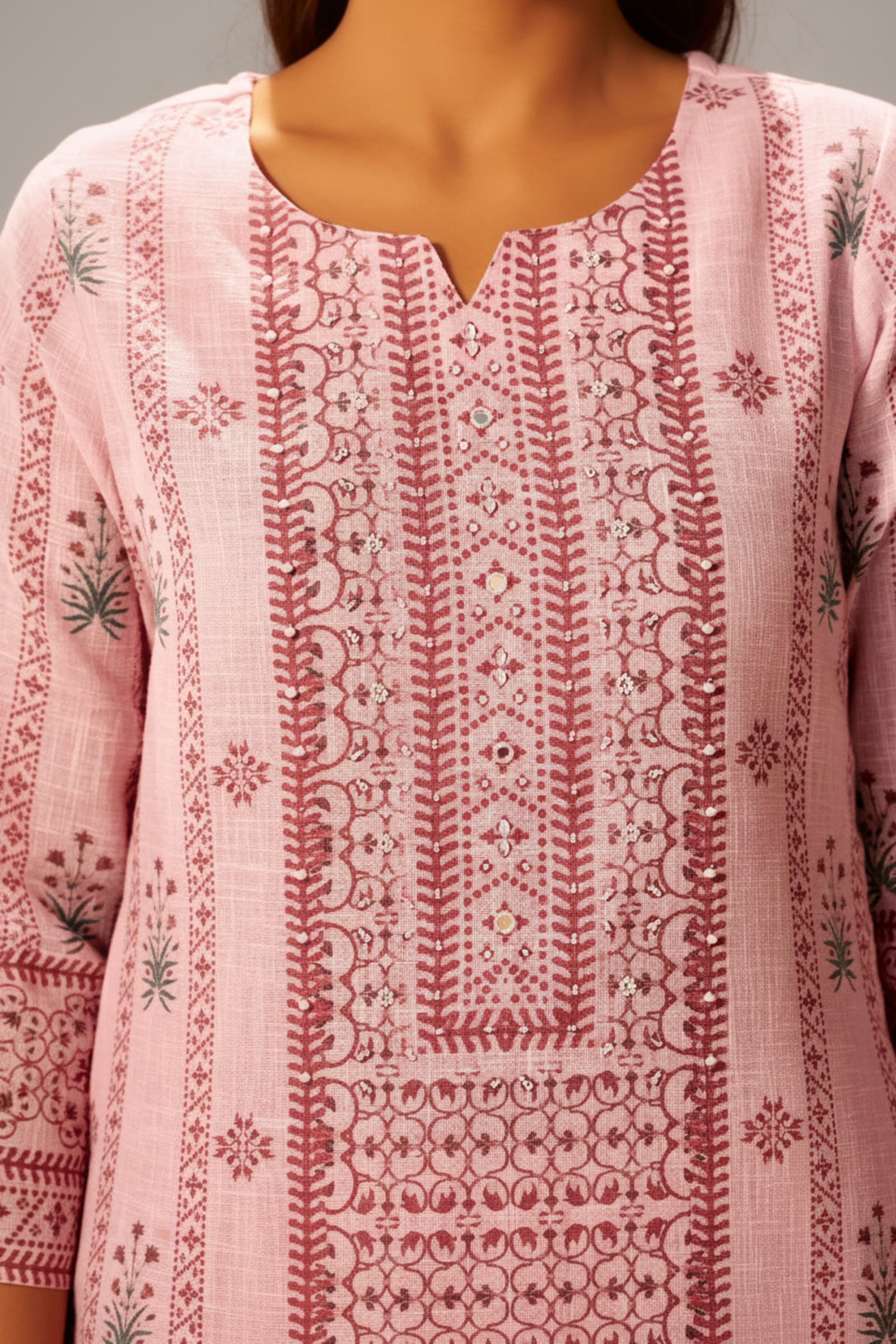 Pastel Rosé Linen Cotton Digital Print Kurta Set