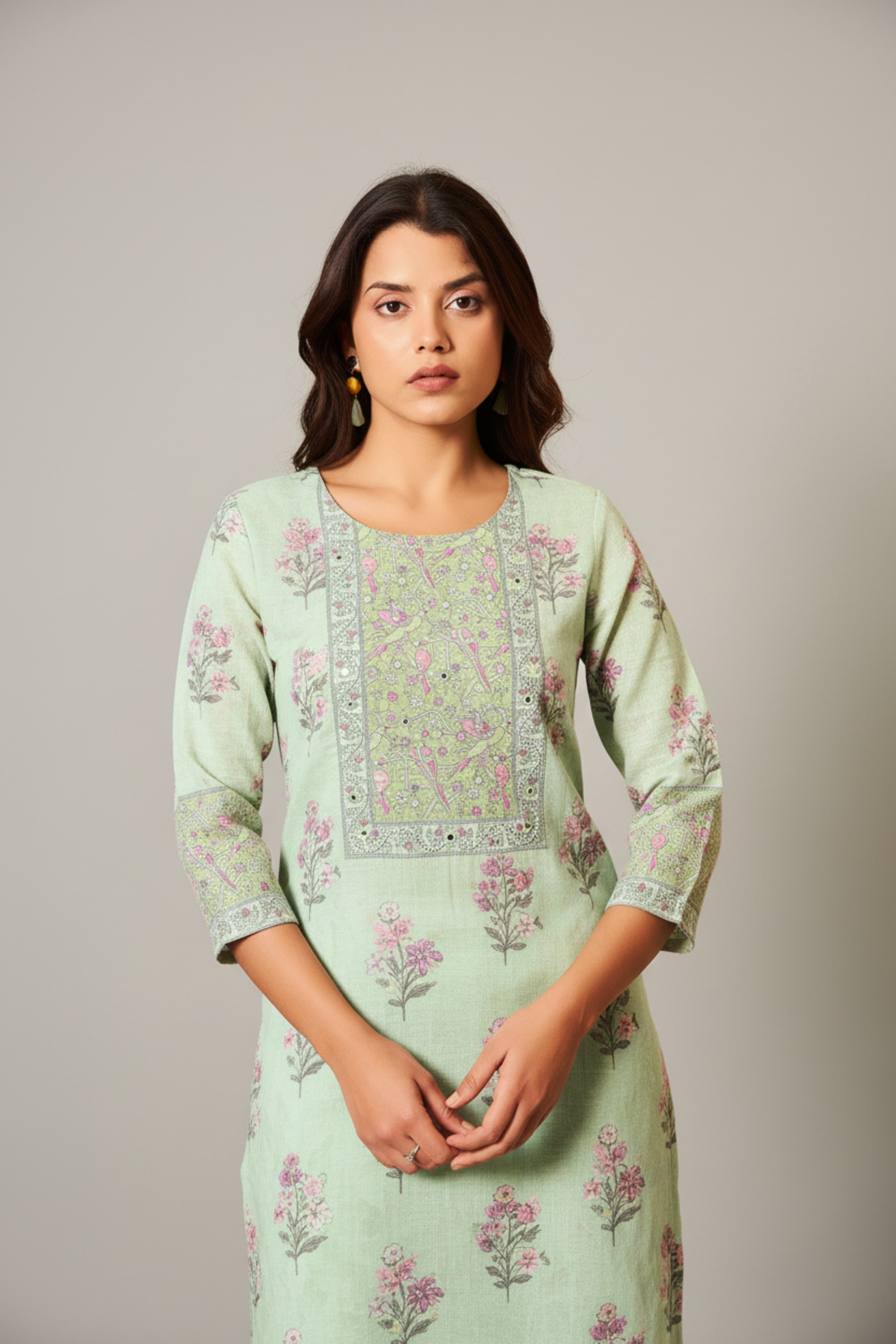 Ivory Mint Digital Printed Embroidered Kurta Set