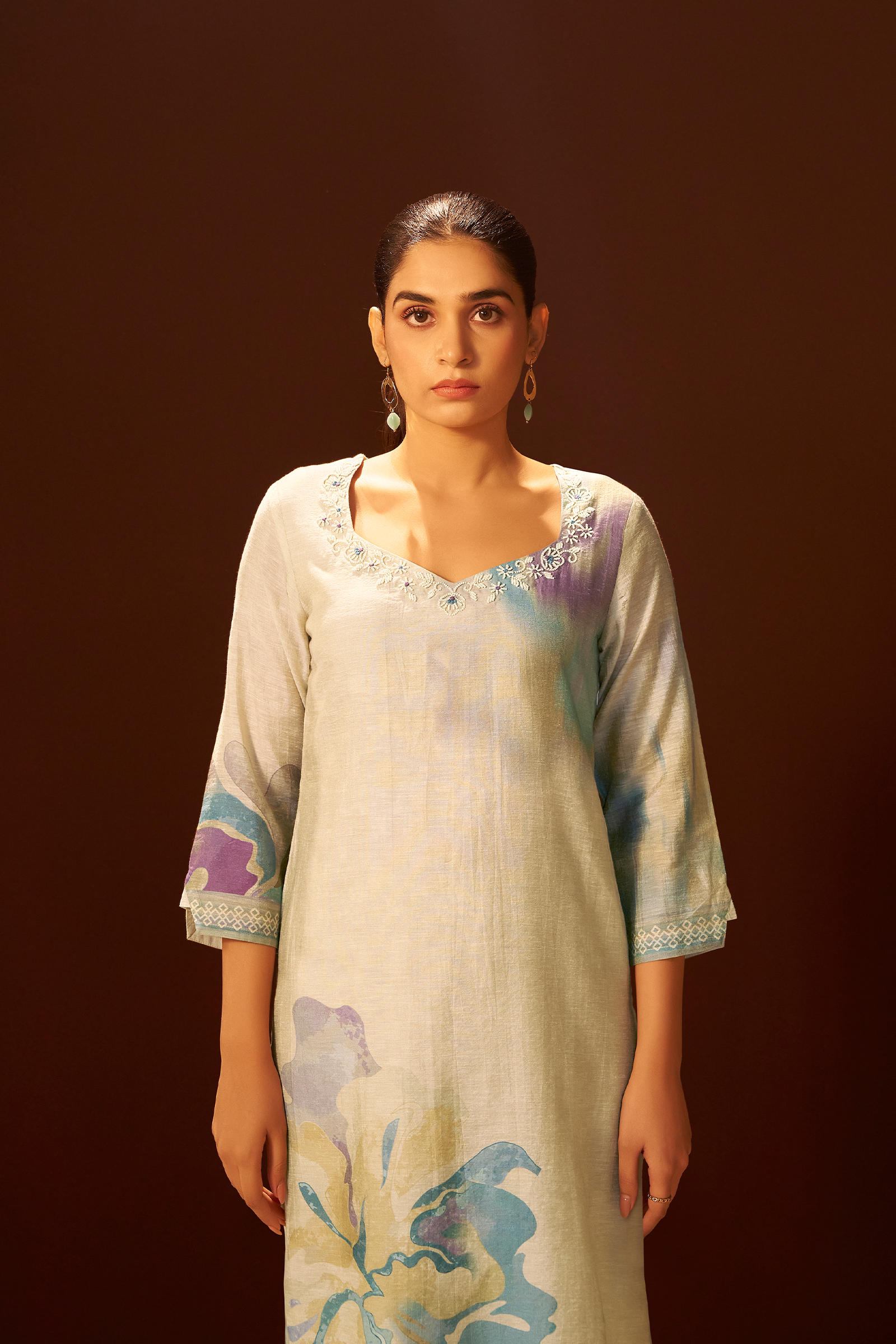 Powder Blue Mist Digital Printed Linen Kurta Set