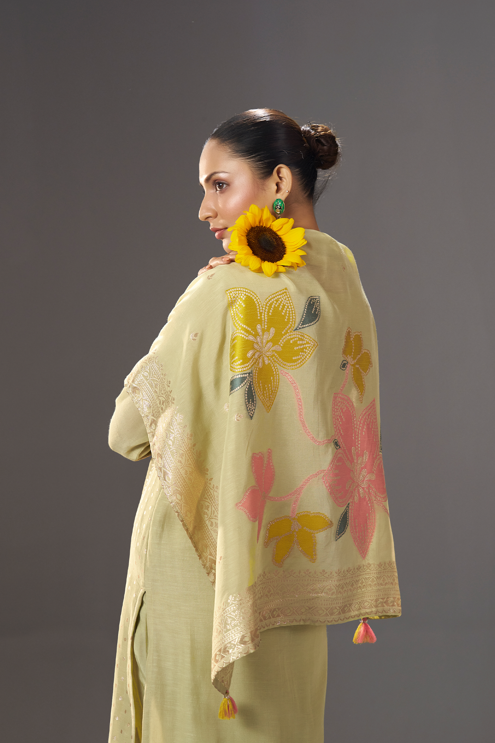 Sage Floral Reverie Viscose Linen Jacquard Multi Meena Kurta Set