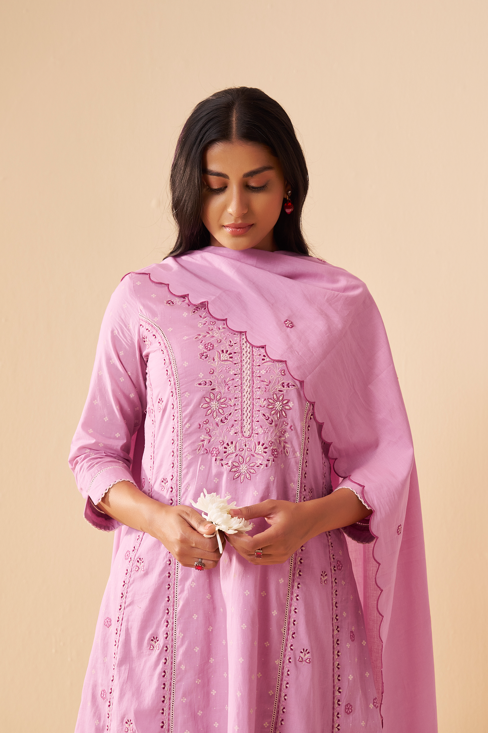 Lilac Blush Table Print Embroidered Kurta Set
