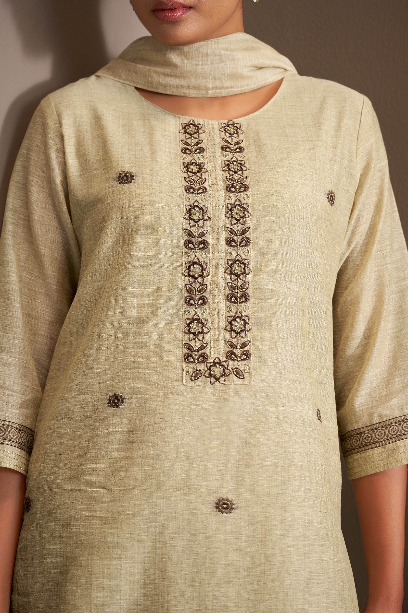 Butter Yellow Linen Chanderi Jacquard Kurta Set