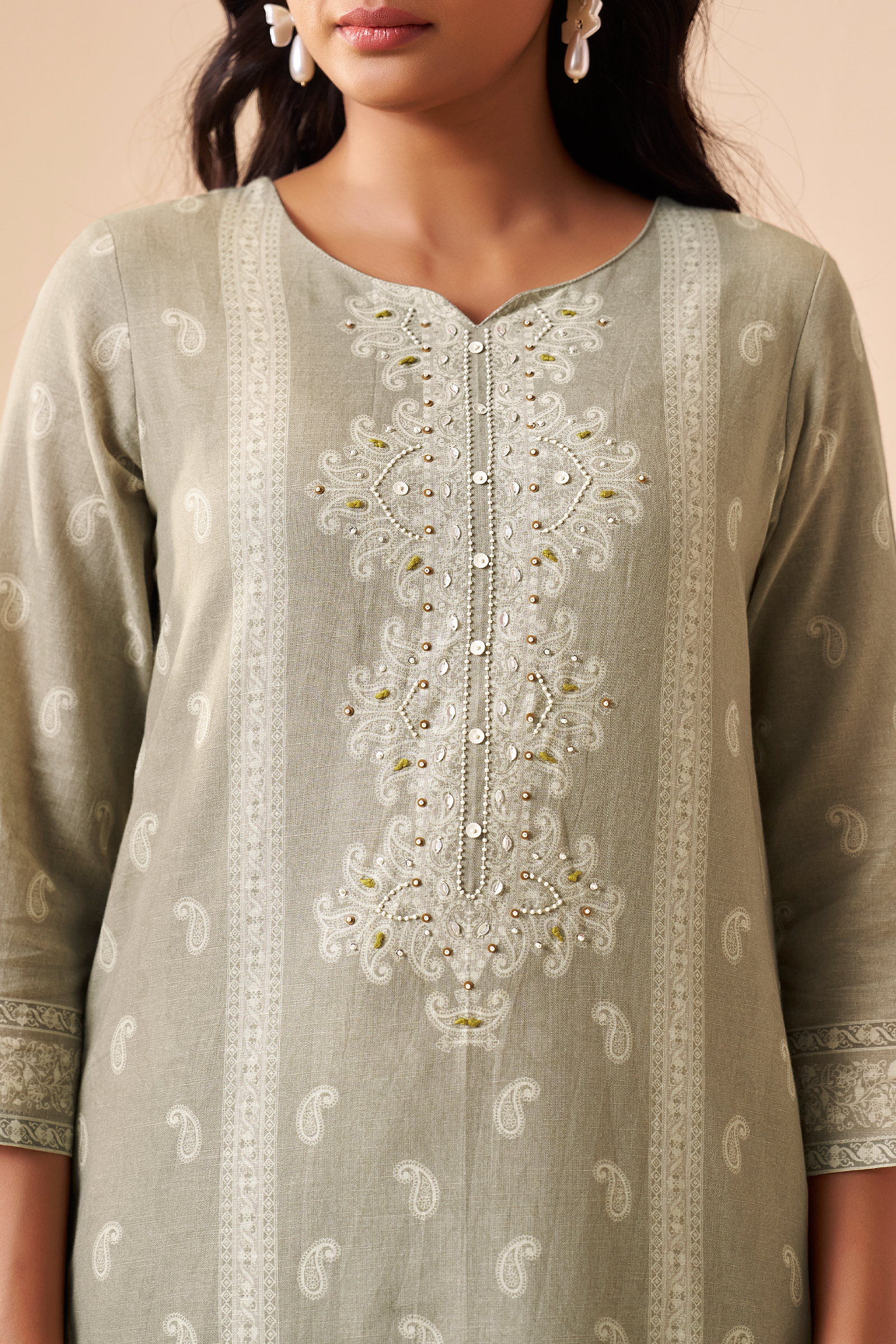 Sage Dune Cotton Linen Digital Printed Kurta Set