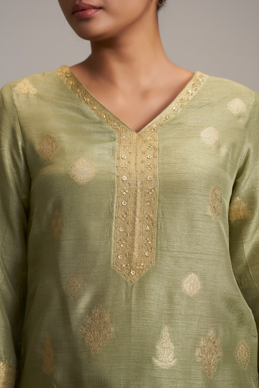 Sage Gold Linen Jacquard Co-Ord Set