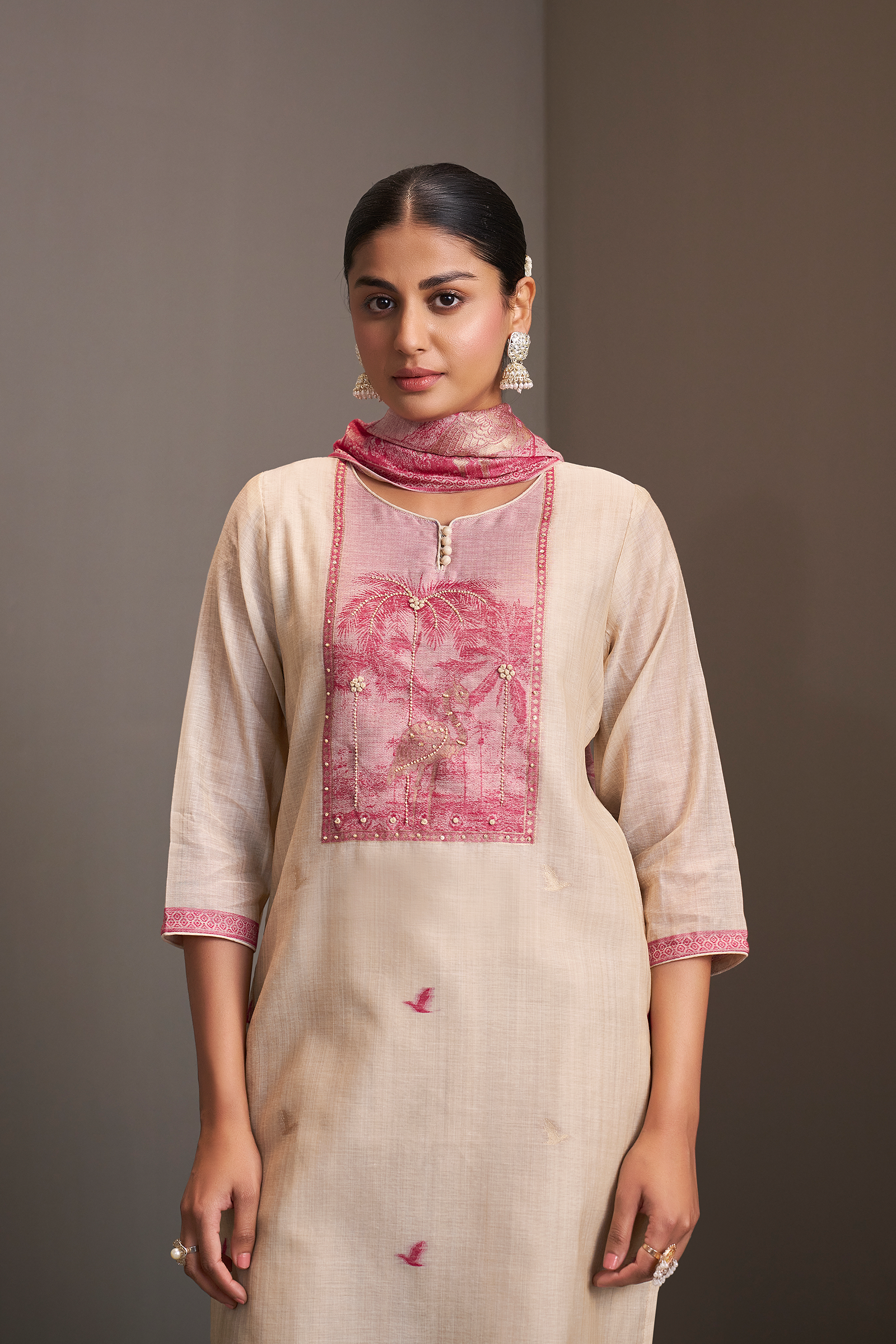 Soft Rosé Embroidered Kurta Set