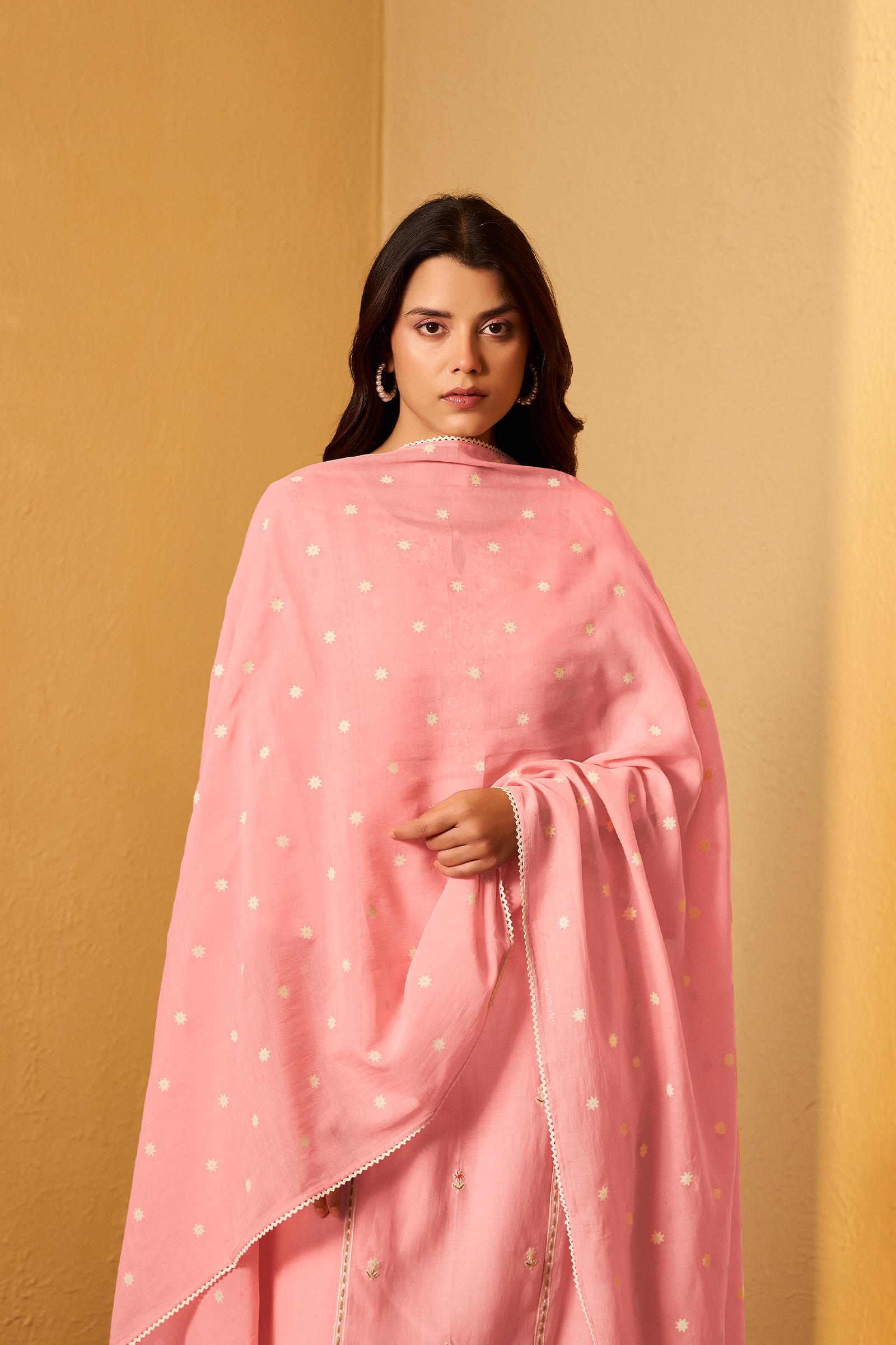Ballet Rose Mul Chanderi A-Line Embroidery Kurta Set