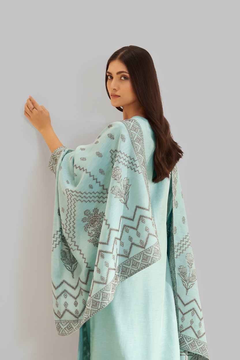 Powder Aqua Botanica Linen Jacquard Kurta set
