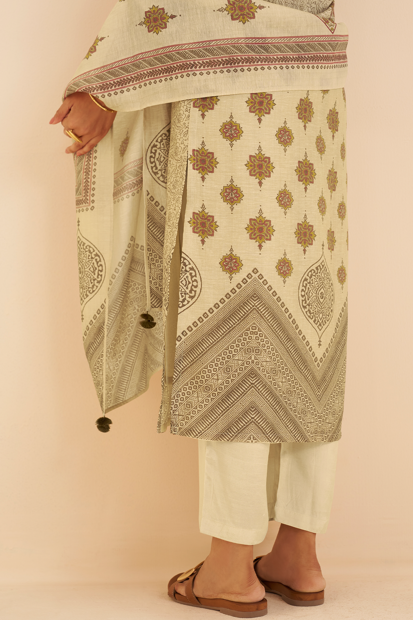 Mughal Parchment Shimmer linen Digital printed Kurta Set