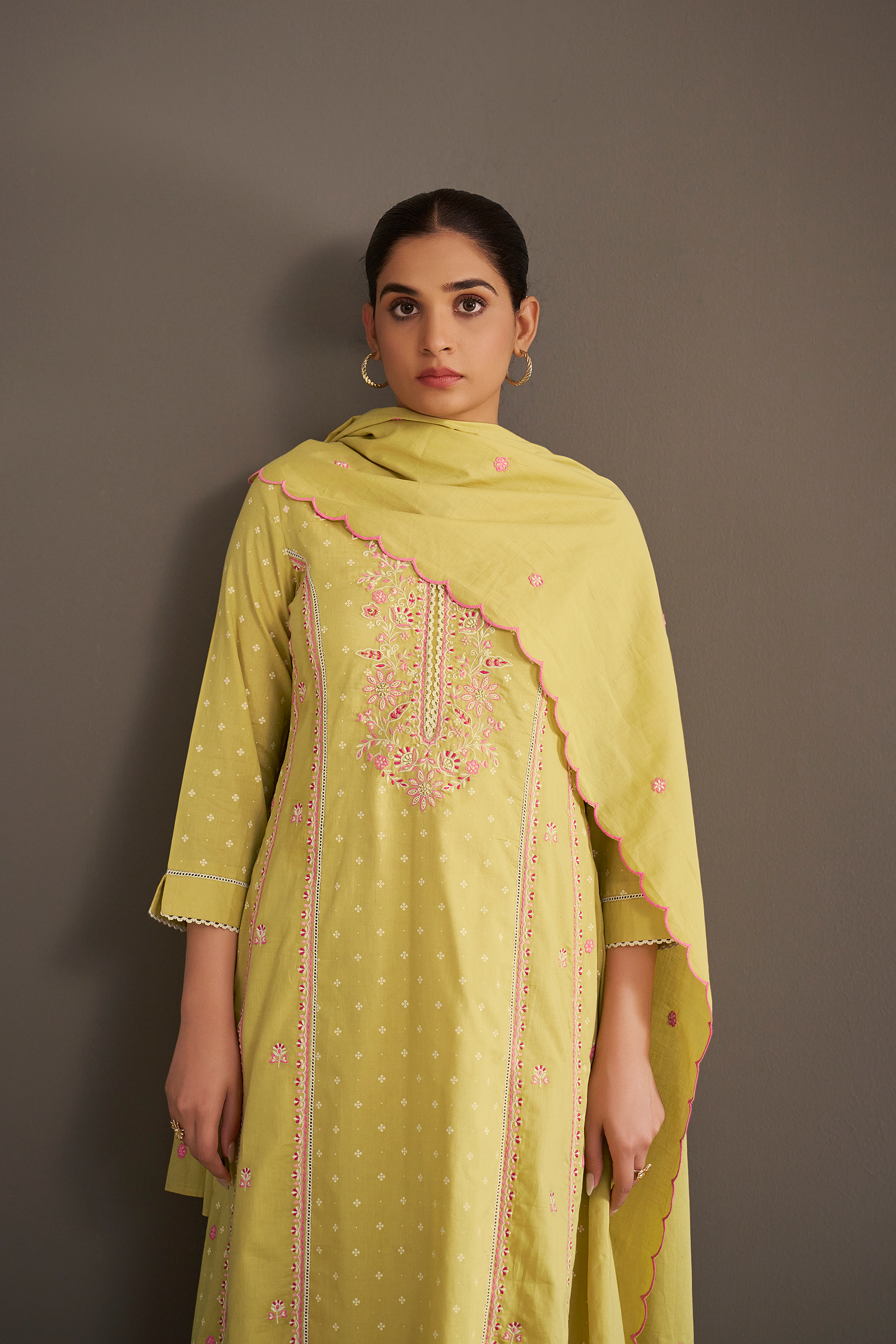 Lime Sorbet Table Print Embroidered Kurta Set
