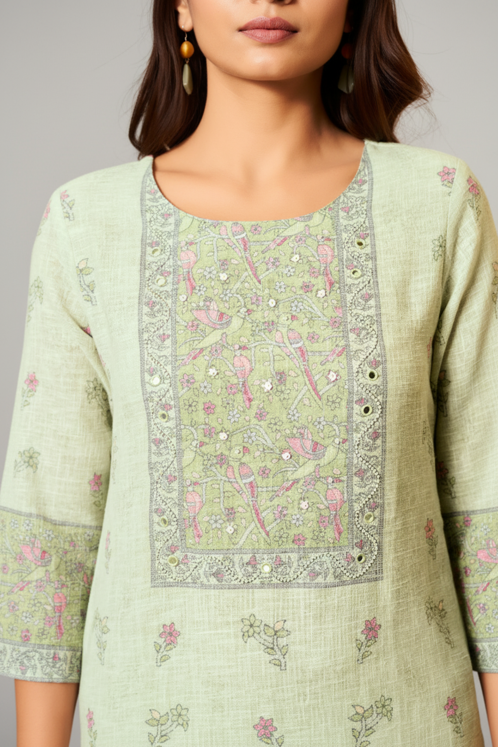 Ivory Mint Digital Printed Embroidered Kurta Set