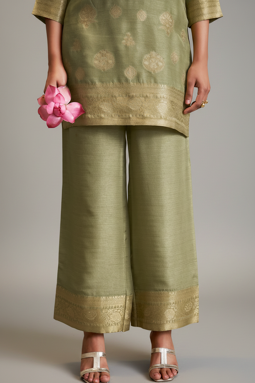 Sage Gold Linen Jacquard Co-Ord Set
