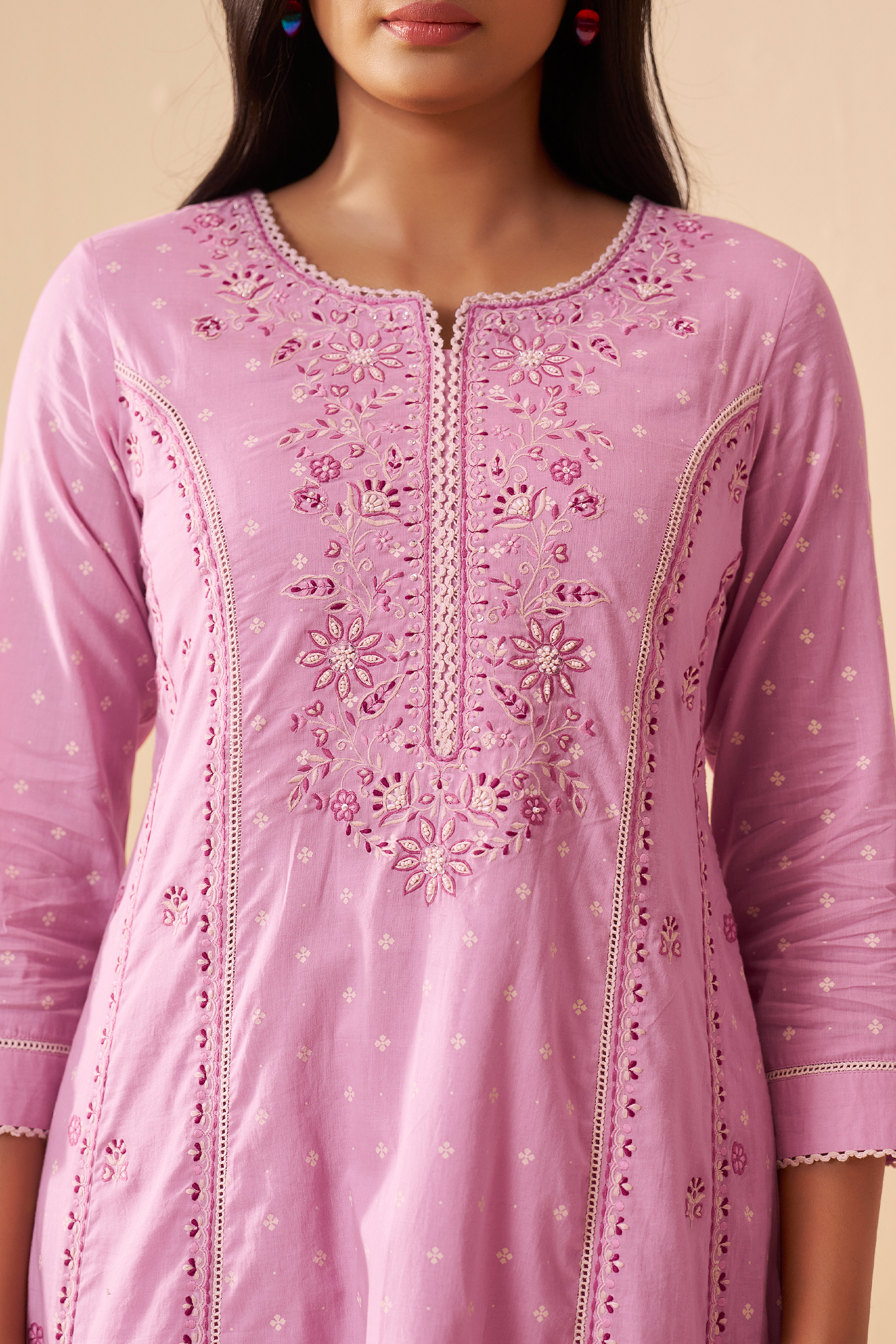 Lilac Blush Table Print Embroidered Kurta Set