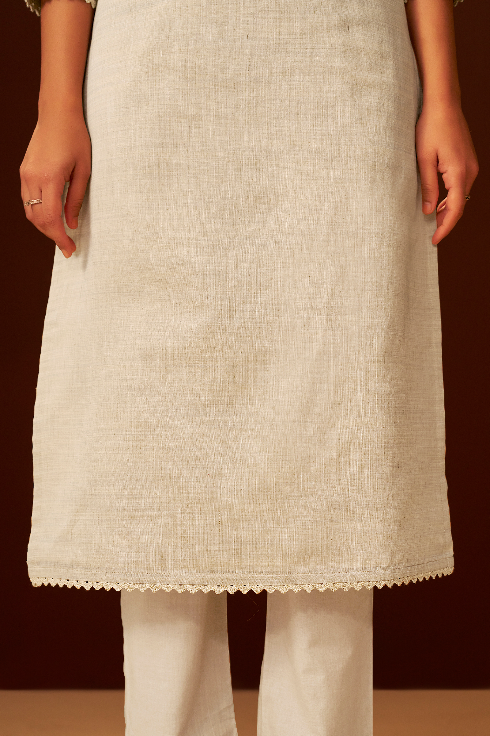 Mushroom Beige Chanderi Embroidery Kurta Set