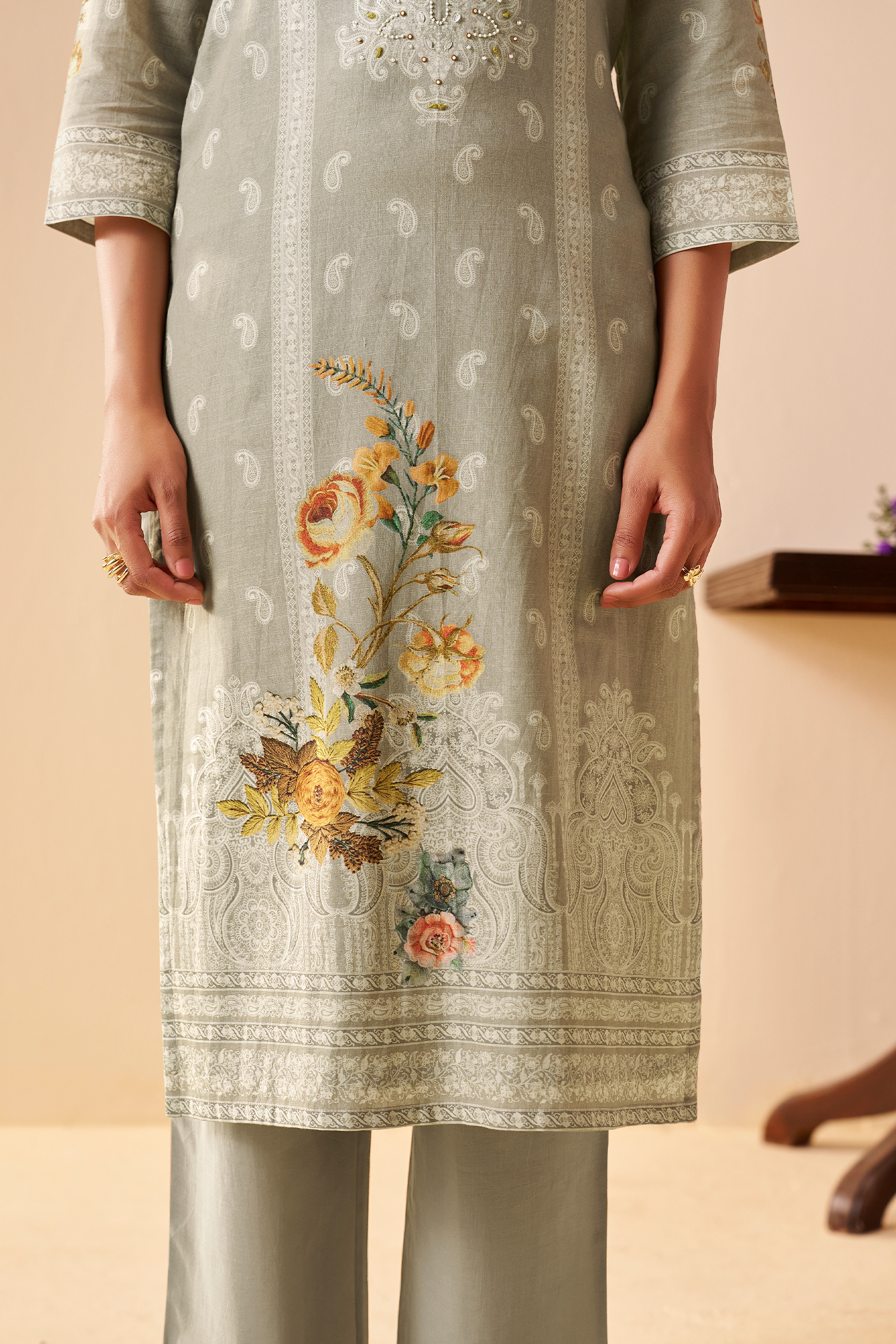 Sage Dune Cotton Linen Digital Printed Kurta Set