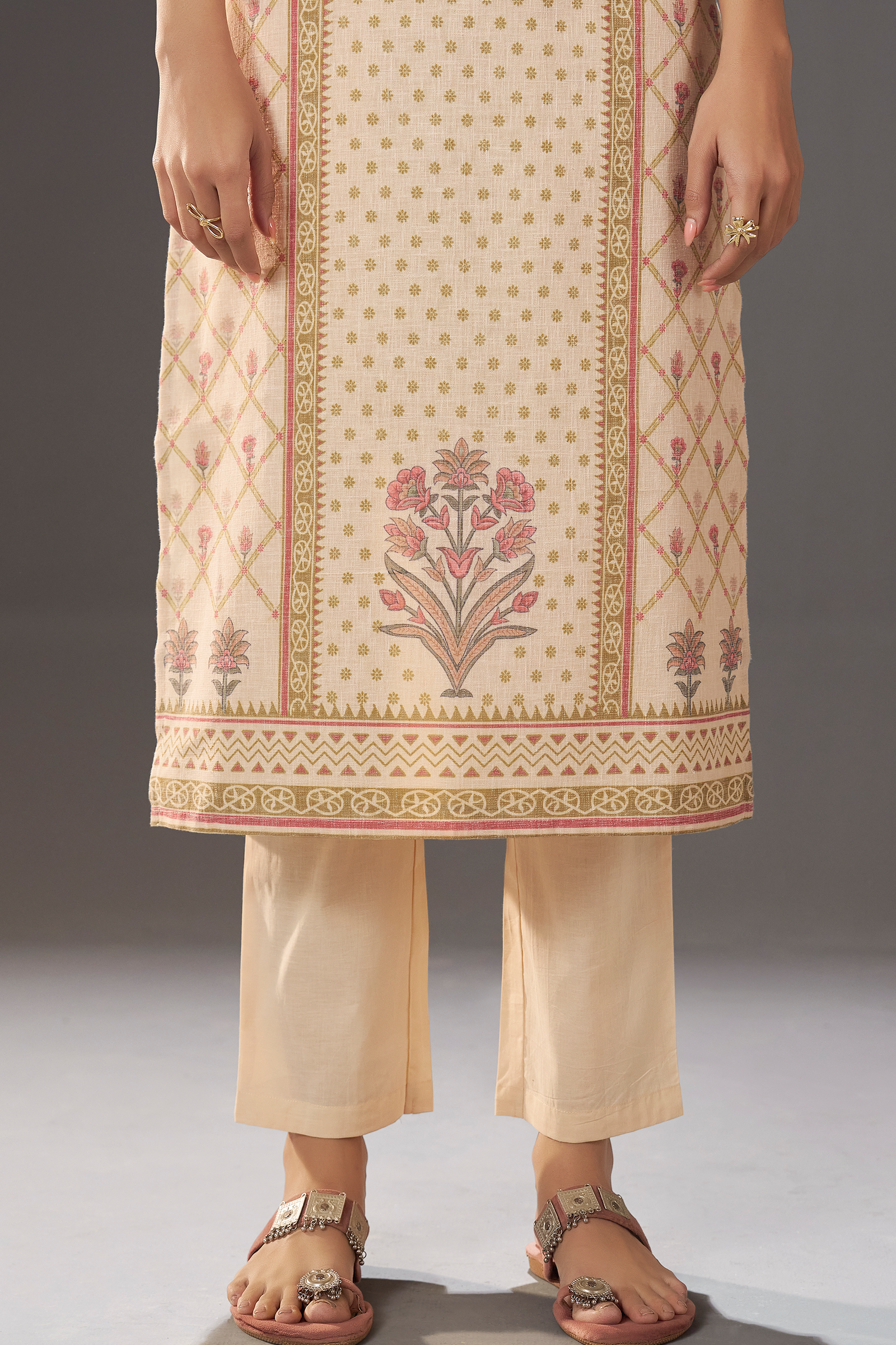 Blush Ivory Buti Linen Cotton Digital Printed Kurta Set