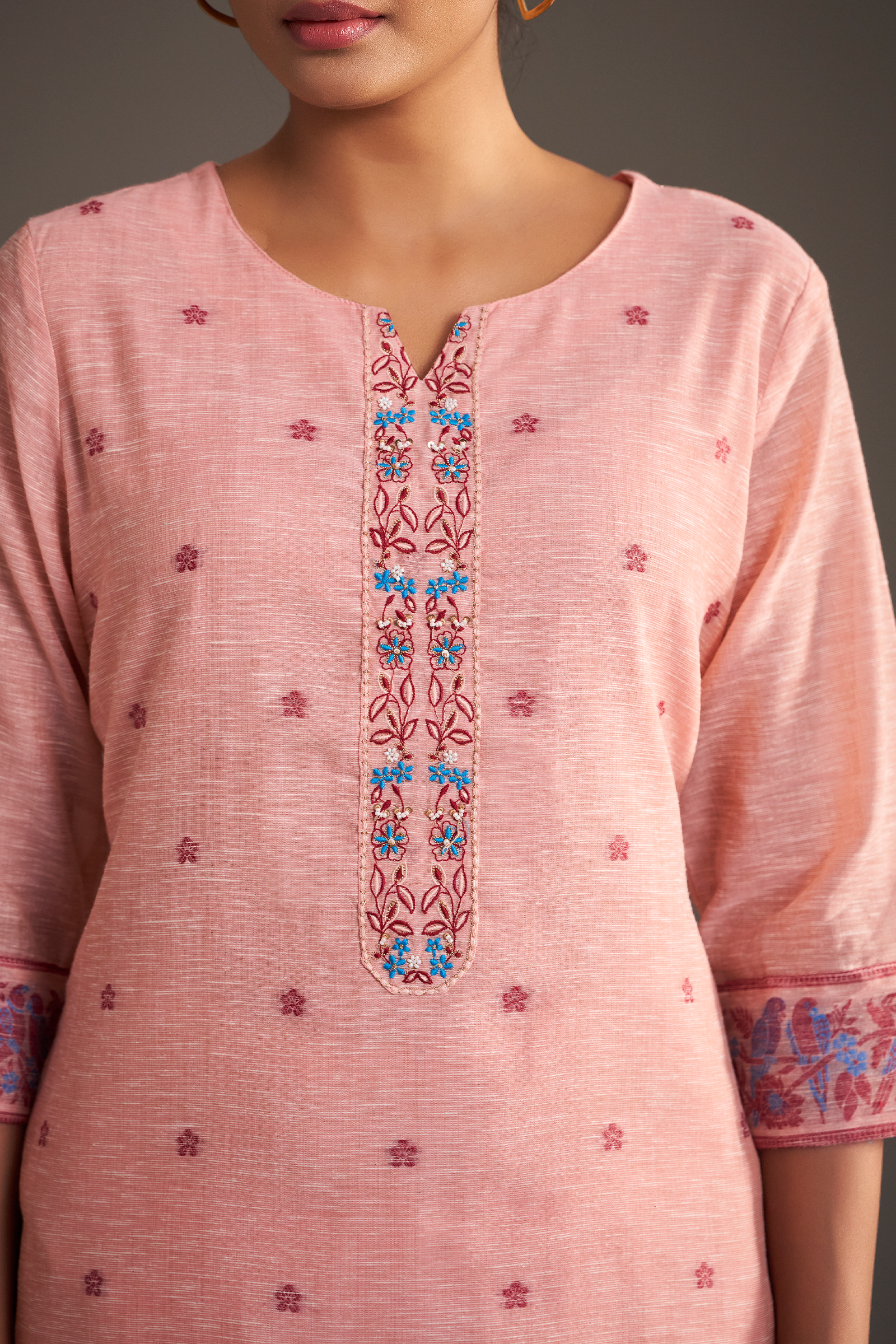 Blush Berry Linen Chanderi Jacquard Kurta Set