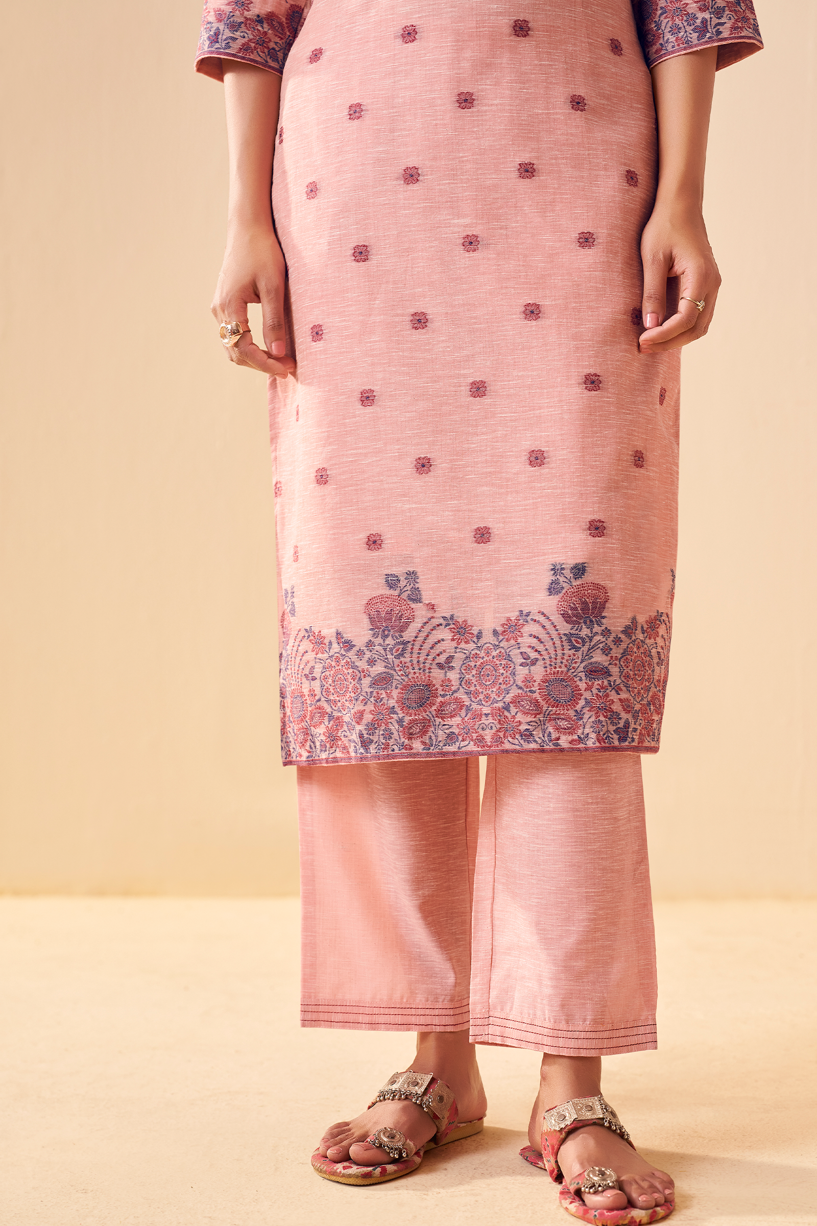 Truffle Pink Linen Chanderi Jacquard Kurta Set