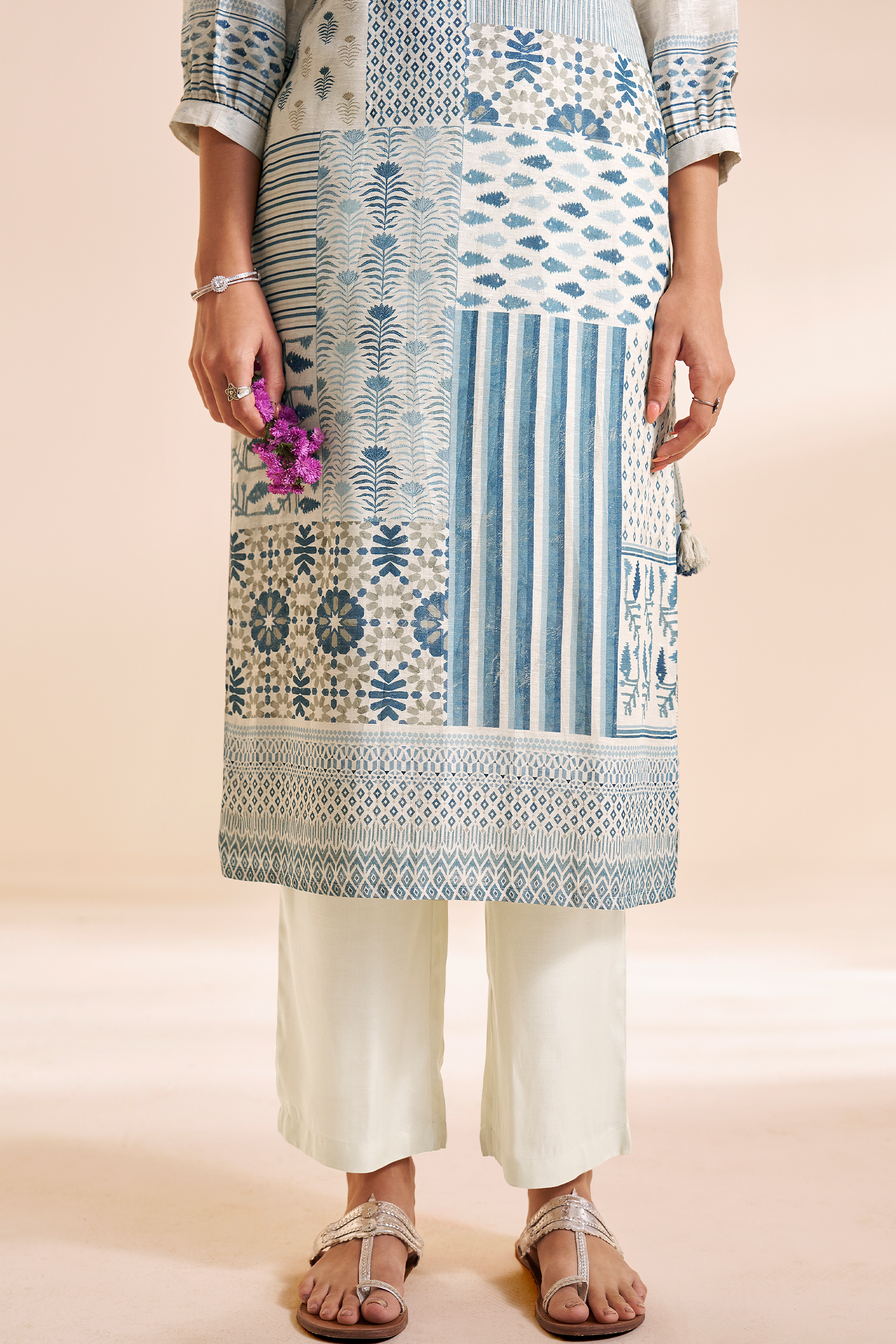 Moonstone white aqua Mosaic Pure Chanderi Digital Printed Kurta Set