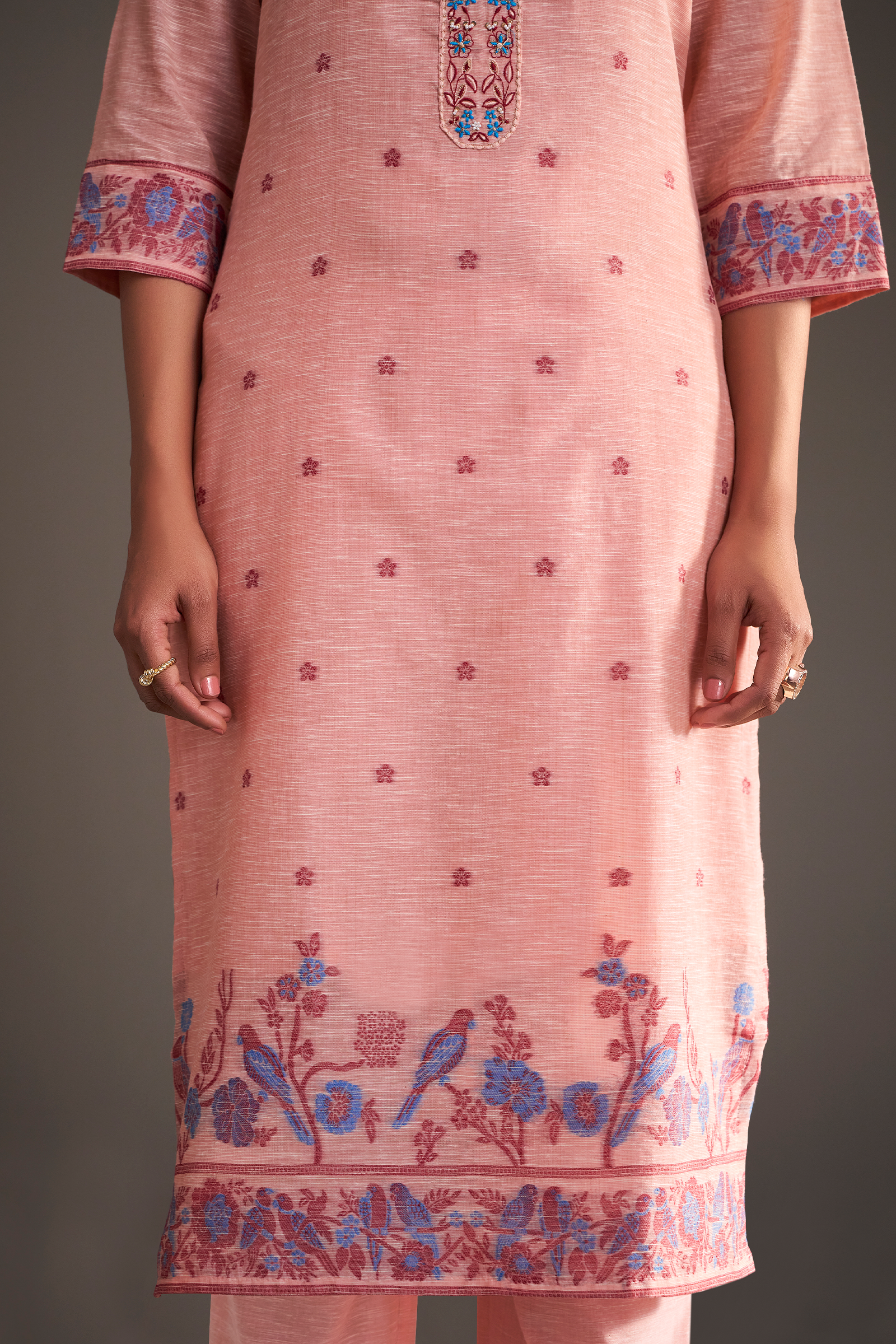 Blush Berry Linen Chanderi Jacquard Kurta Set