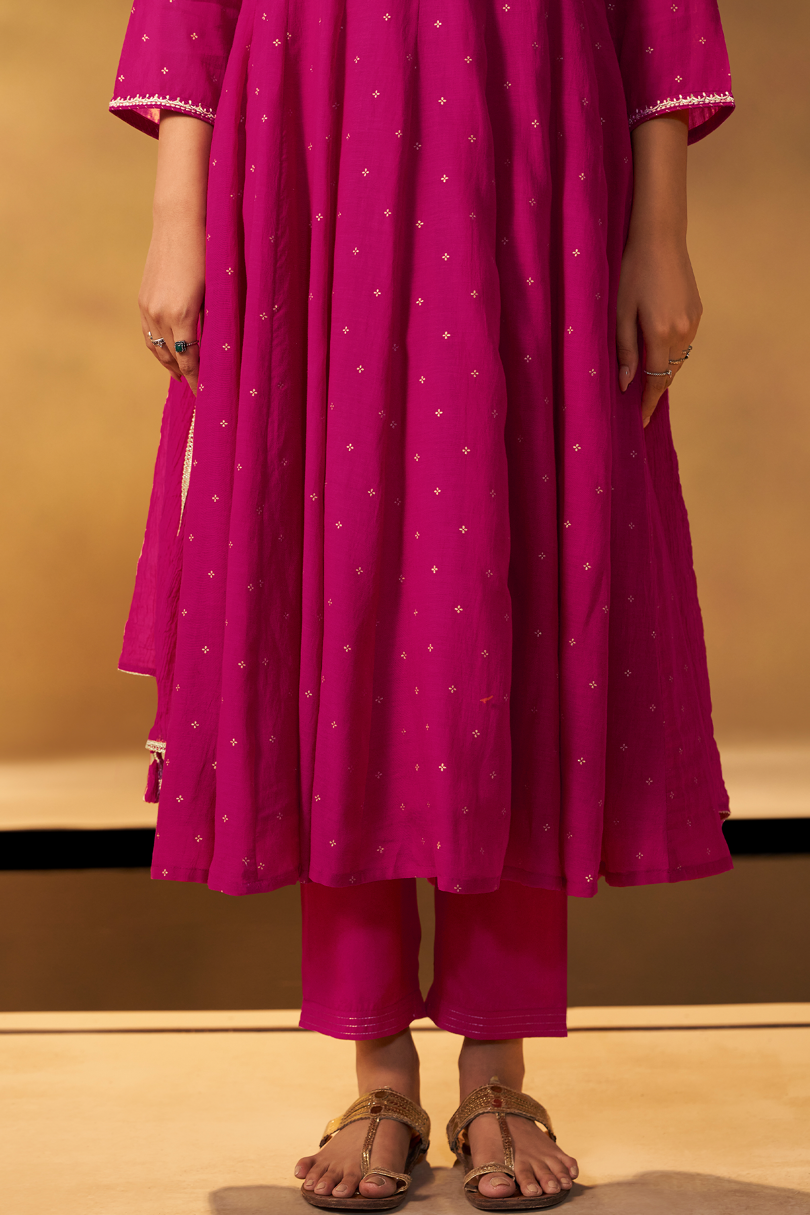 Bold Magenta Mul Chanderi Table Print Anarkali Kurta Set