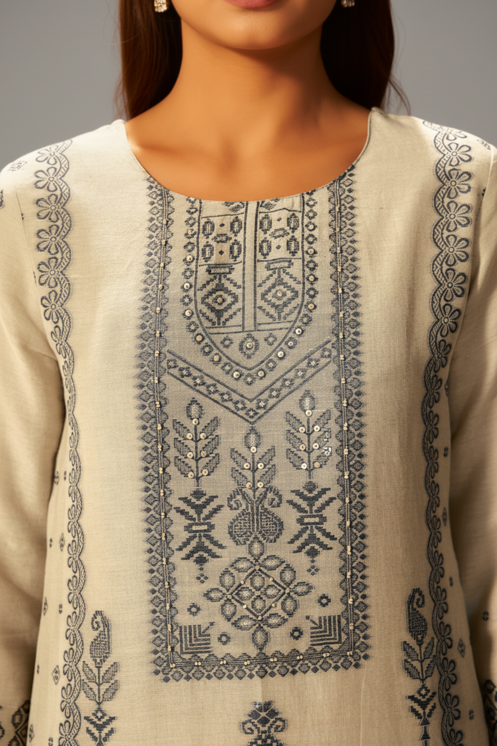 Moonstone Ivory Linen Jacquard Kurta Set