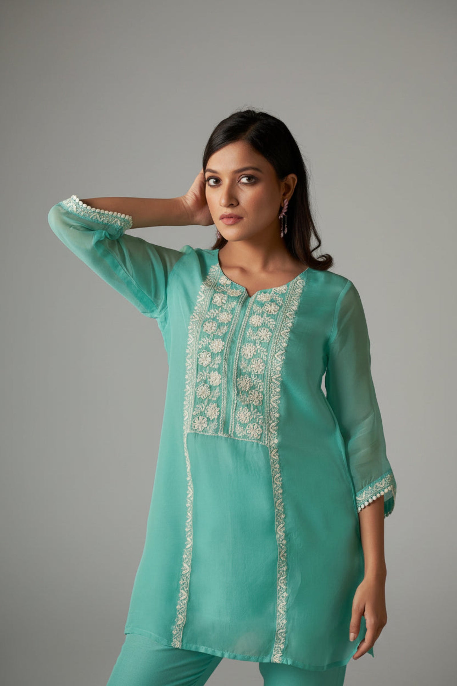 Azure Allure Organza Embroidered Co-ords