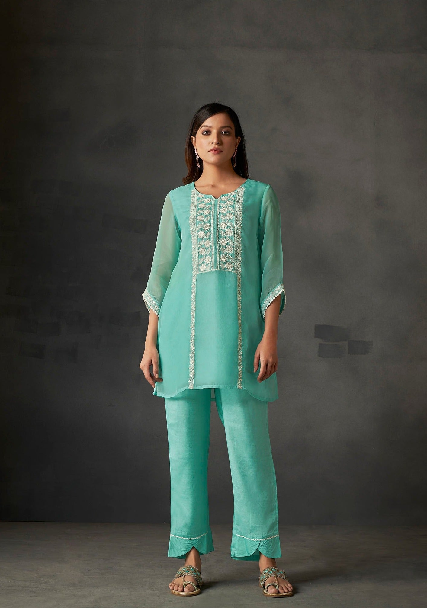 Azure Allure Organza Embroidered Co-ords