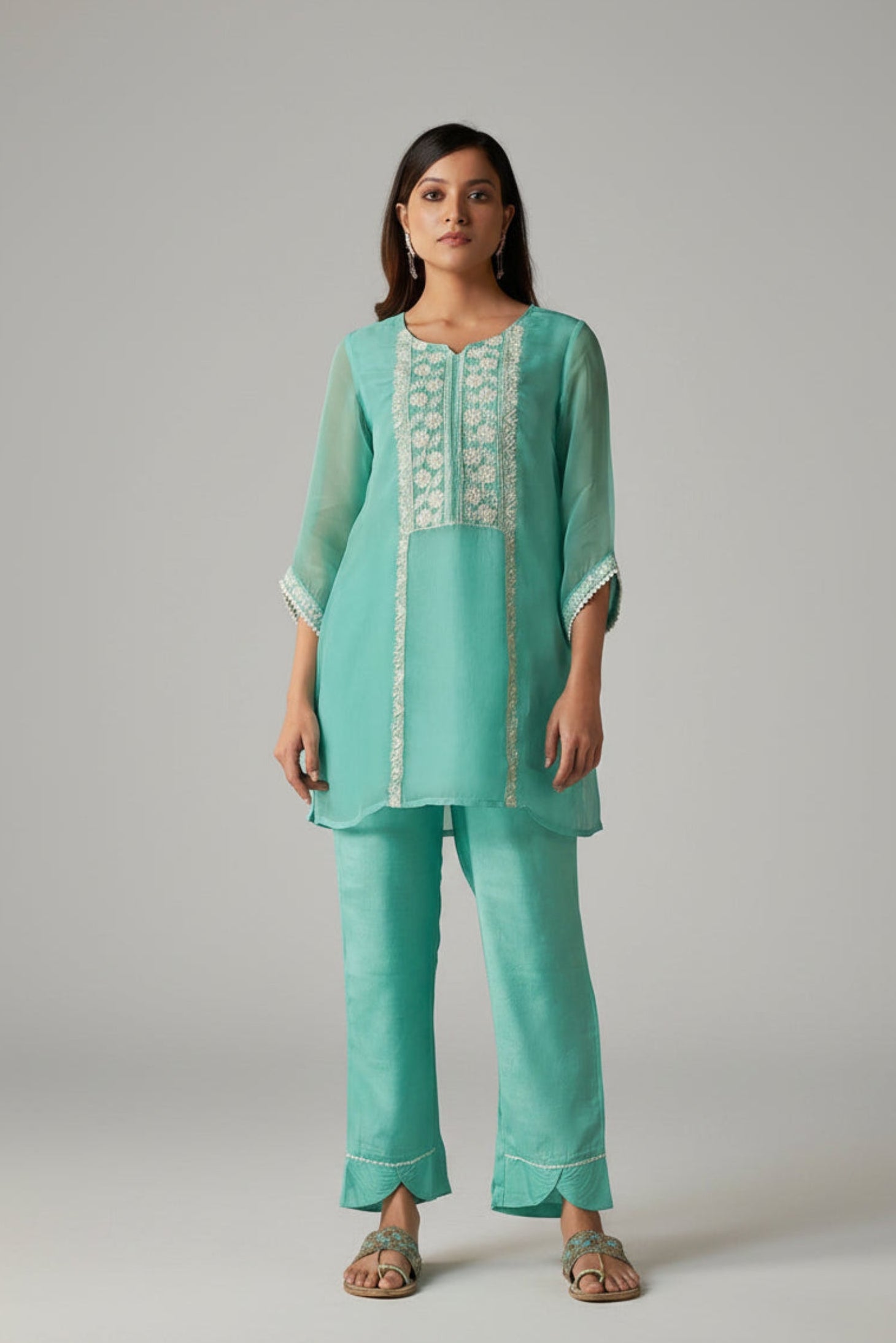 Azure Allure Organza Embroidered Co-ords