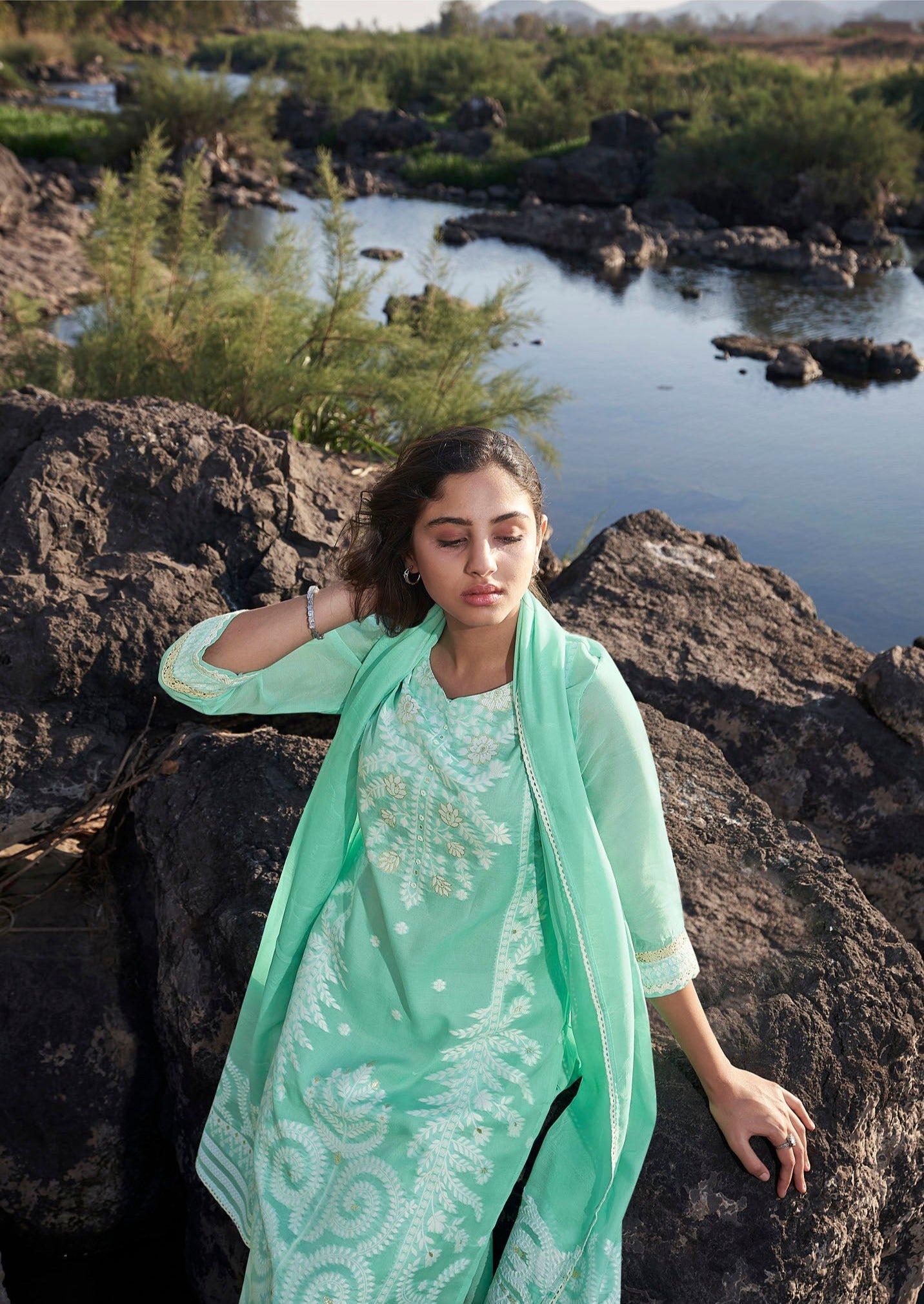 Blue Mirage Chanderi Kurta Set