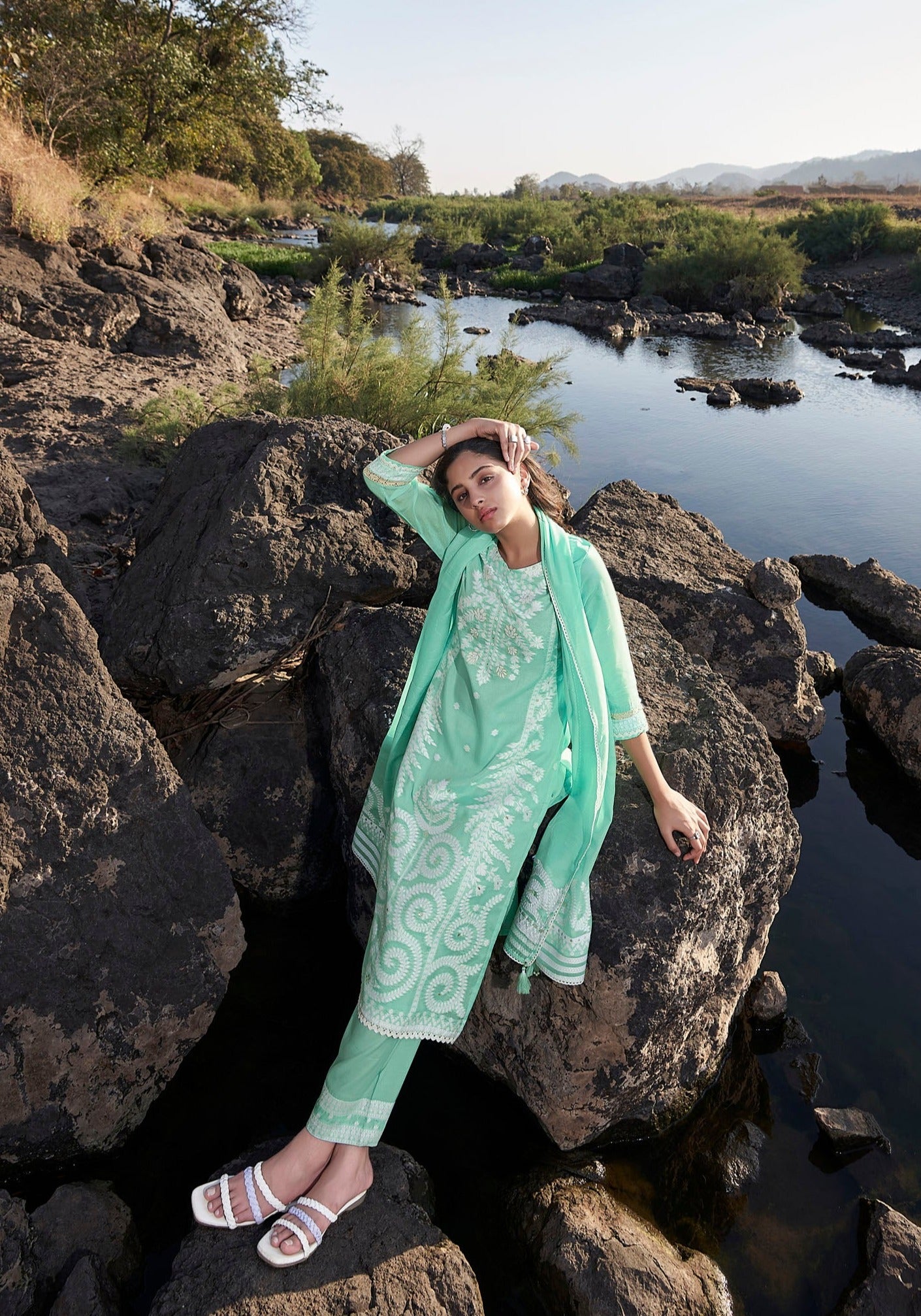 Blue Mirage Chanderi Kurta Set