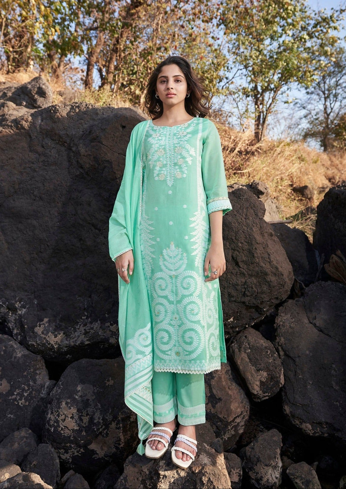 Blue Mirage Chanderi Kurta Set