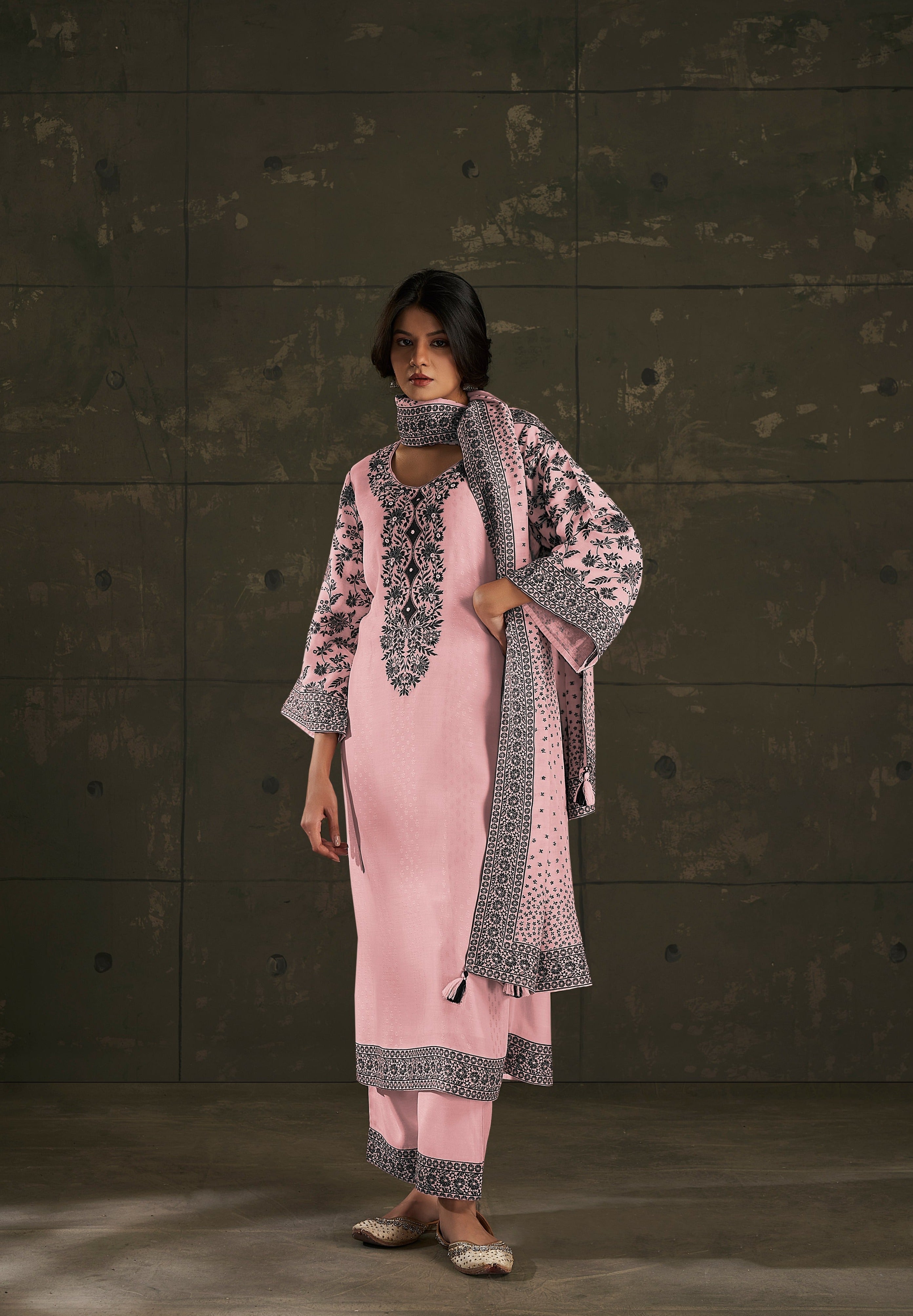 Bubblegum Black Pakistani Silk Kurta Set