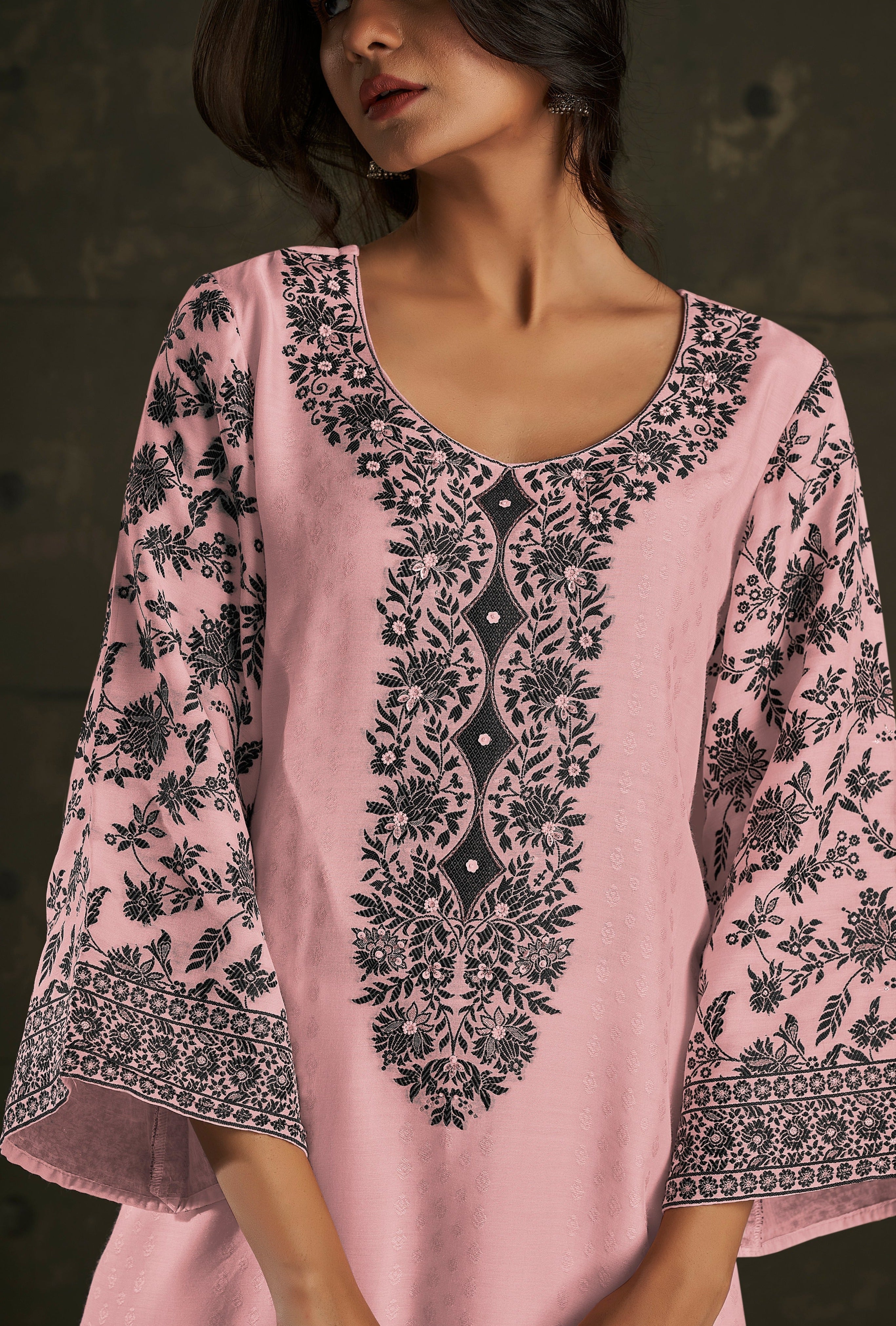 Bubblegum Black Pakistani Silk Kurta Set