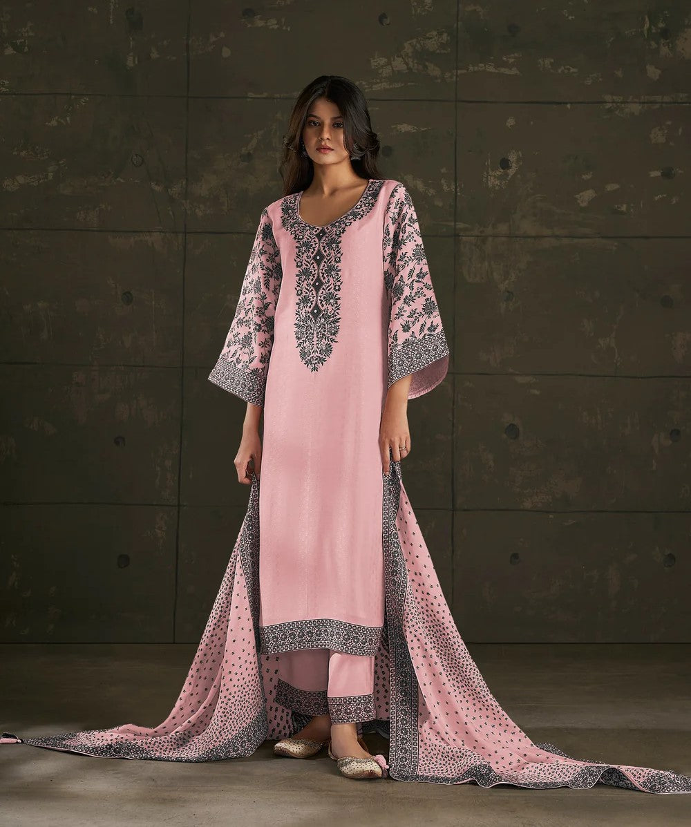 Pure Linen Silk Kurta Set - Geometric Print