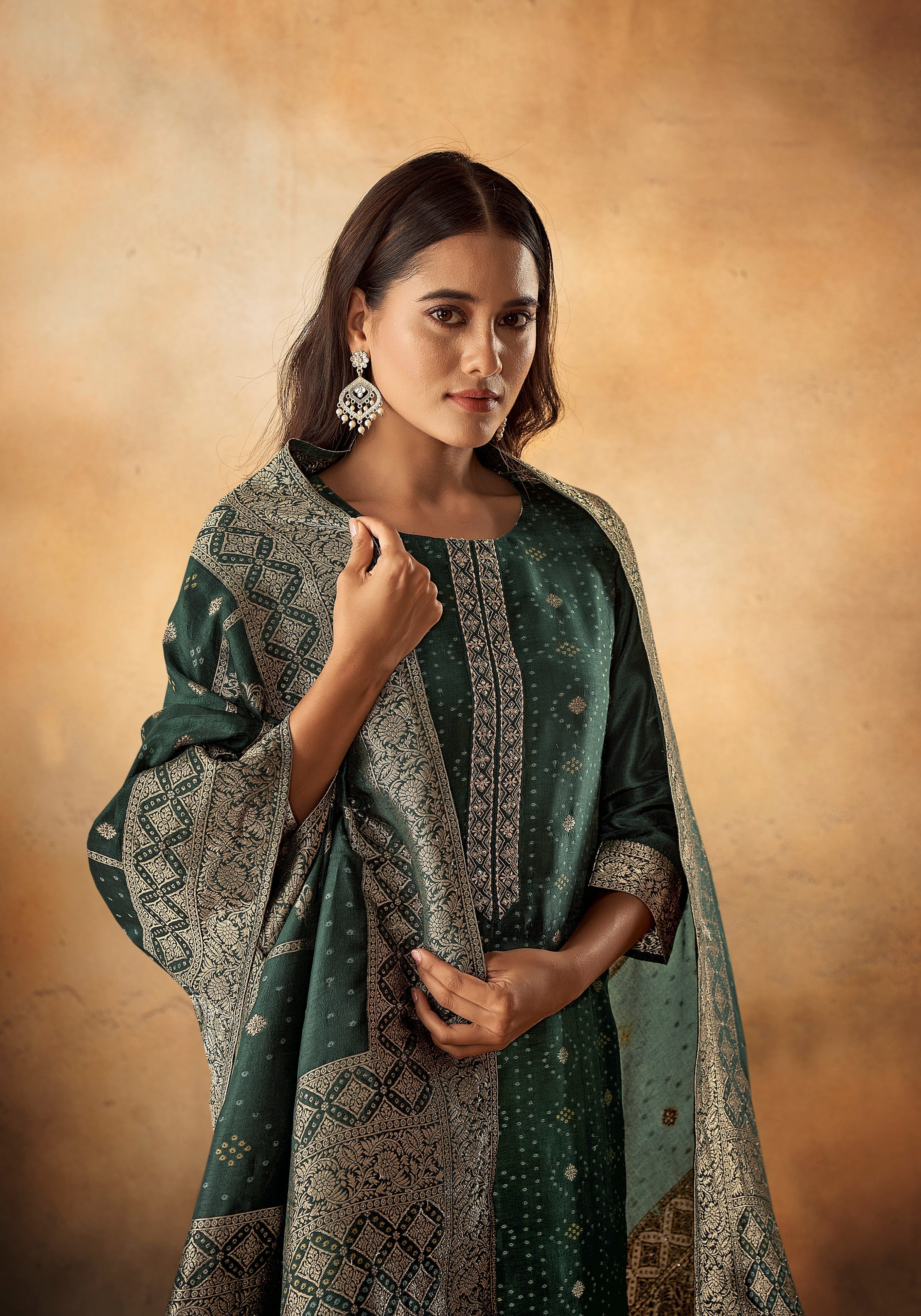 Green Bandhani Woven Oasis Silk Kurta Set
