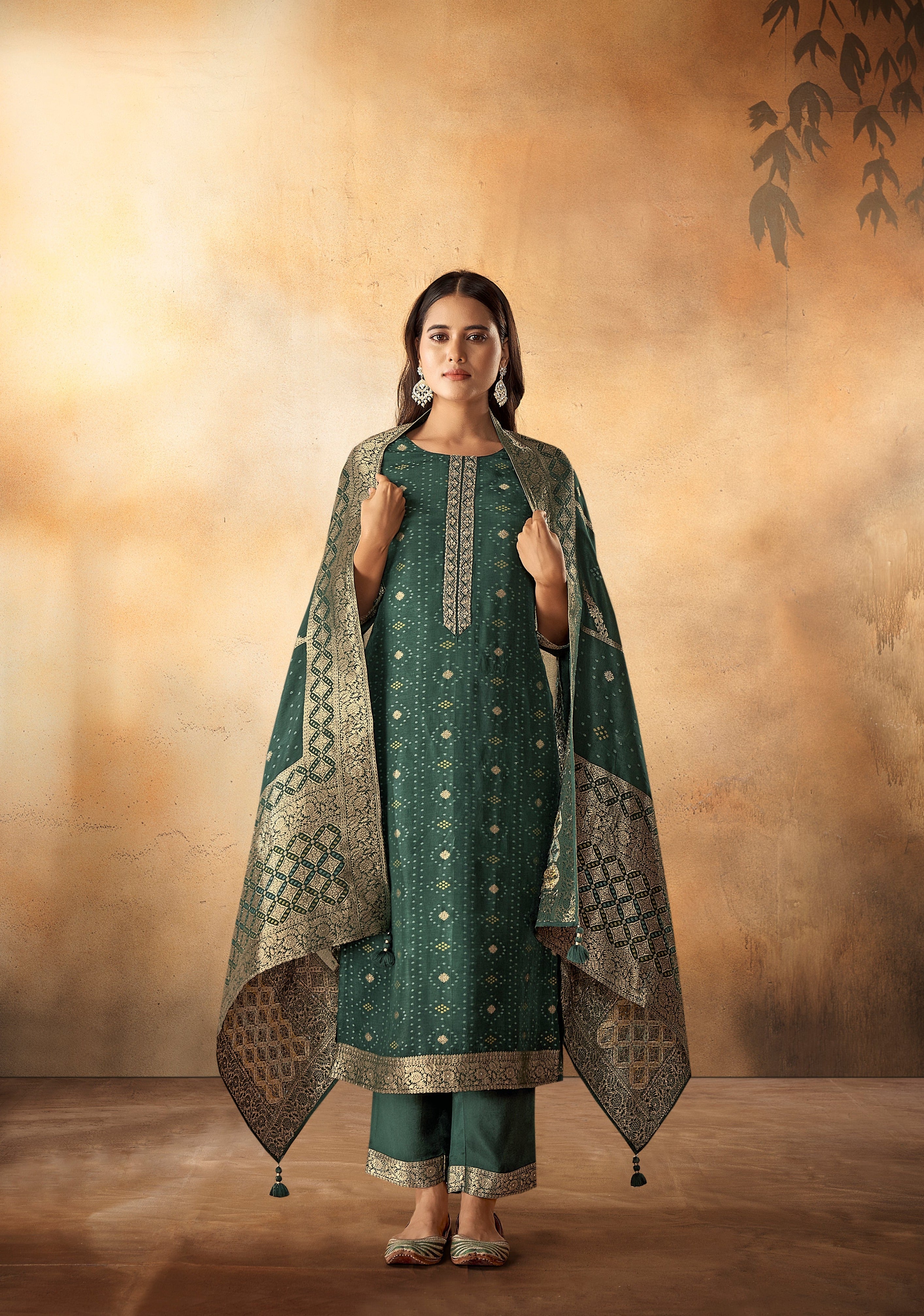 Green Bandhani Woven Oasis Silk Kurta Set