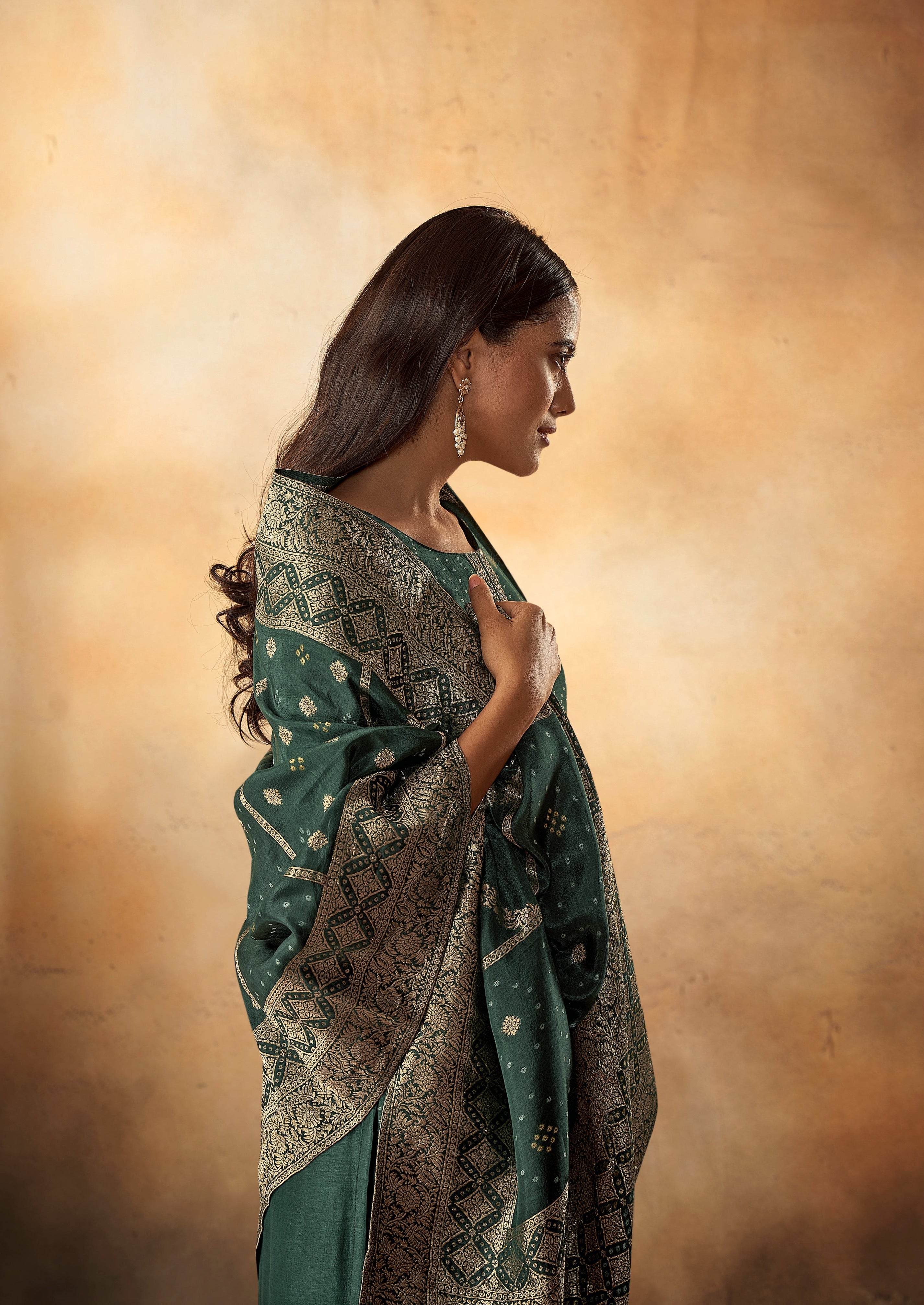 Green Bandhani Woven Oasis Silk Kurta Set