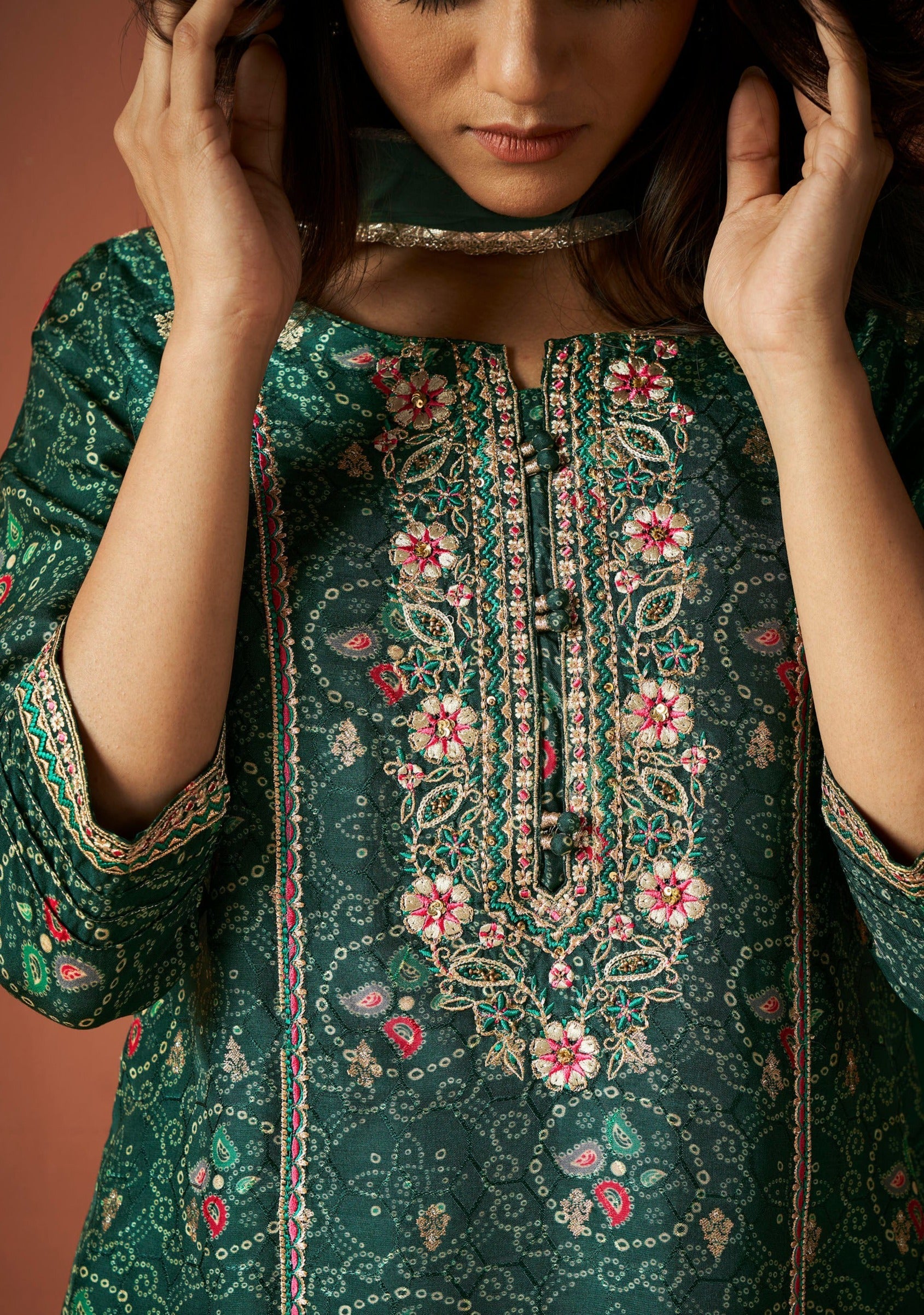 Green Dola Silk Kurta Set