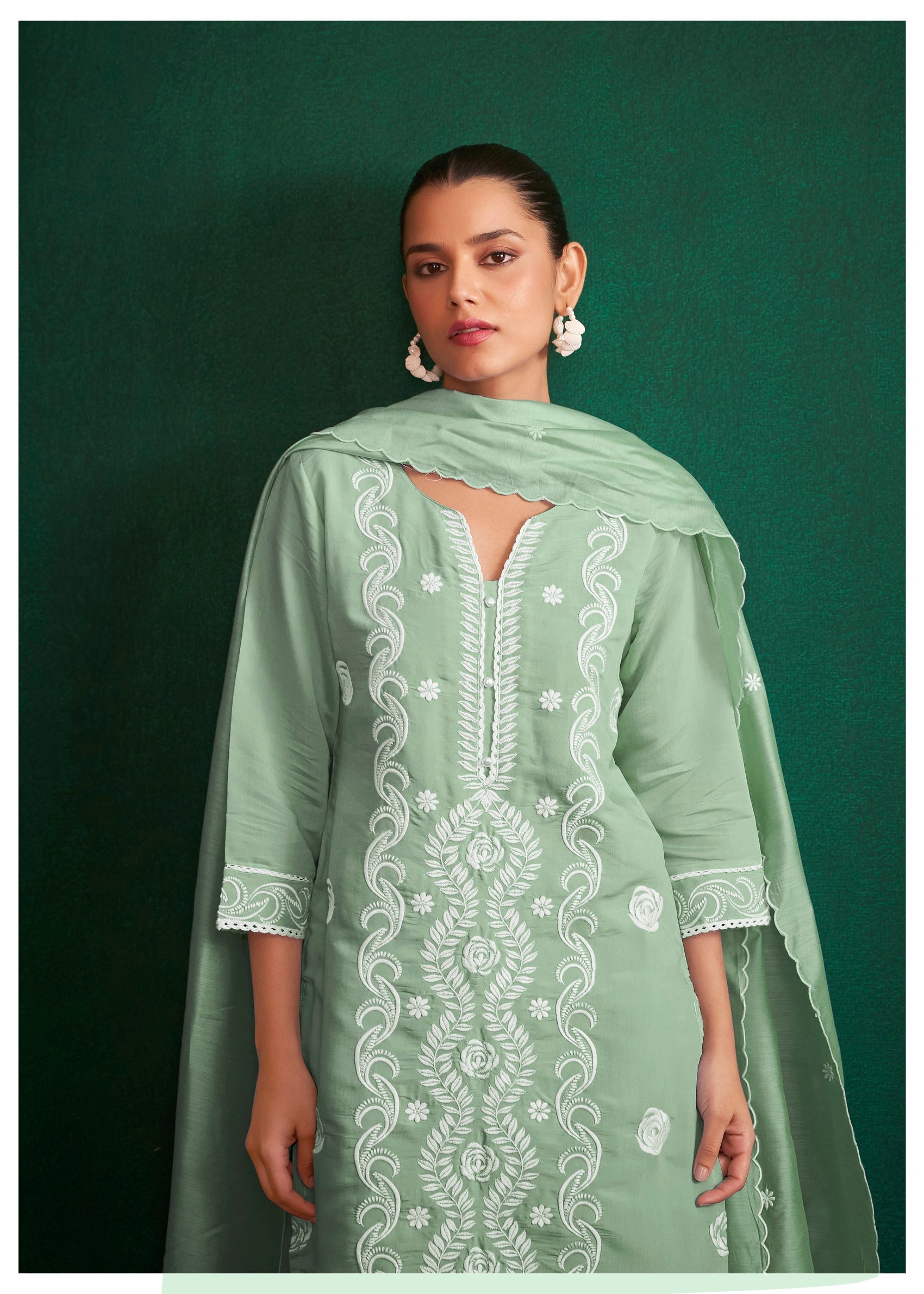 Subtle Sage Chikankari Chanderi Kurta Set