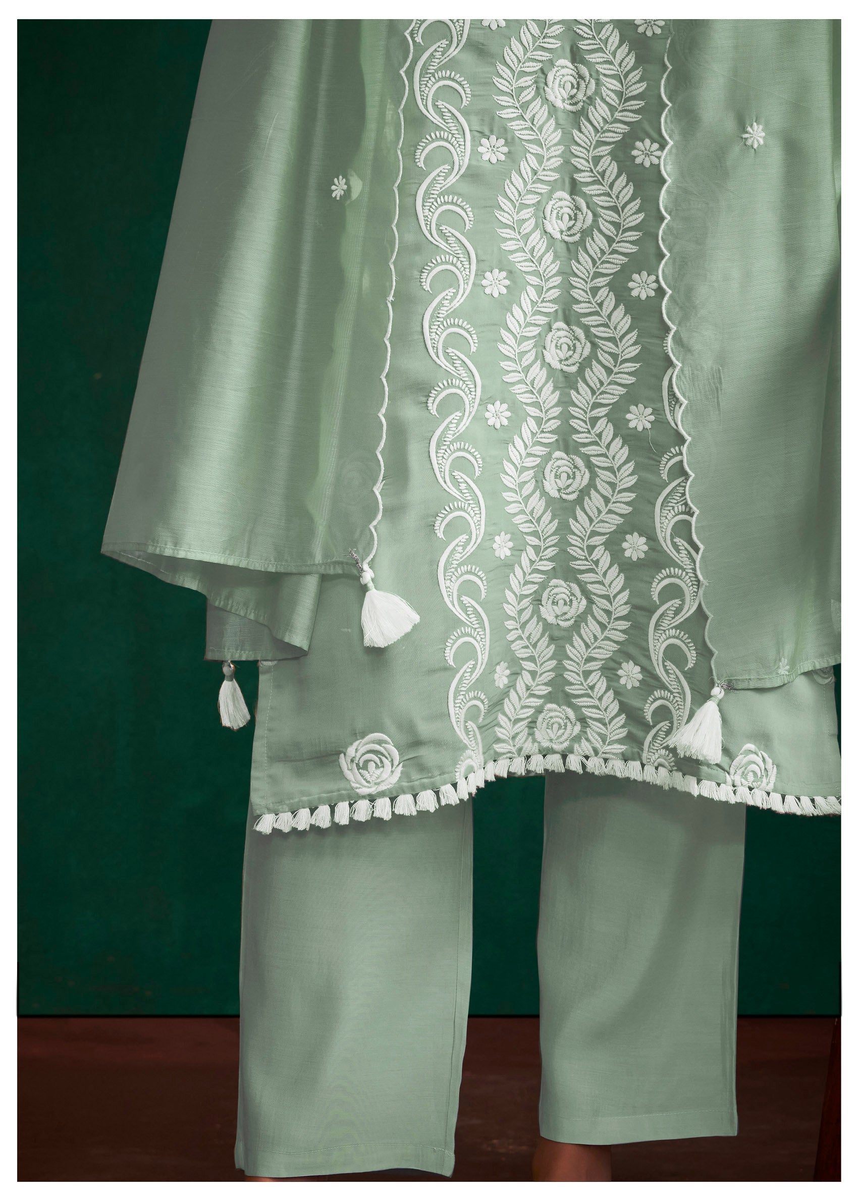 Subtle Sage Chikankari Chanderi Kurta Set
