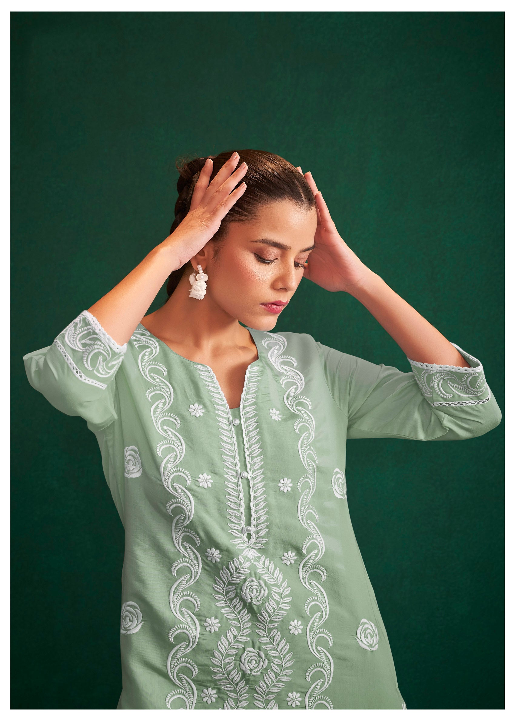 Subtle Sage Chikankari Chanderi Kurta Set