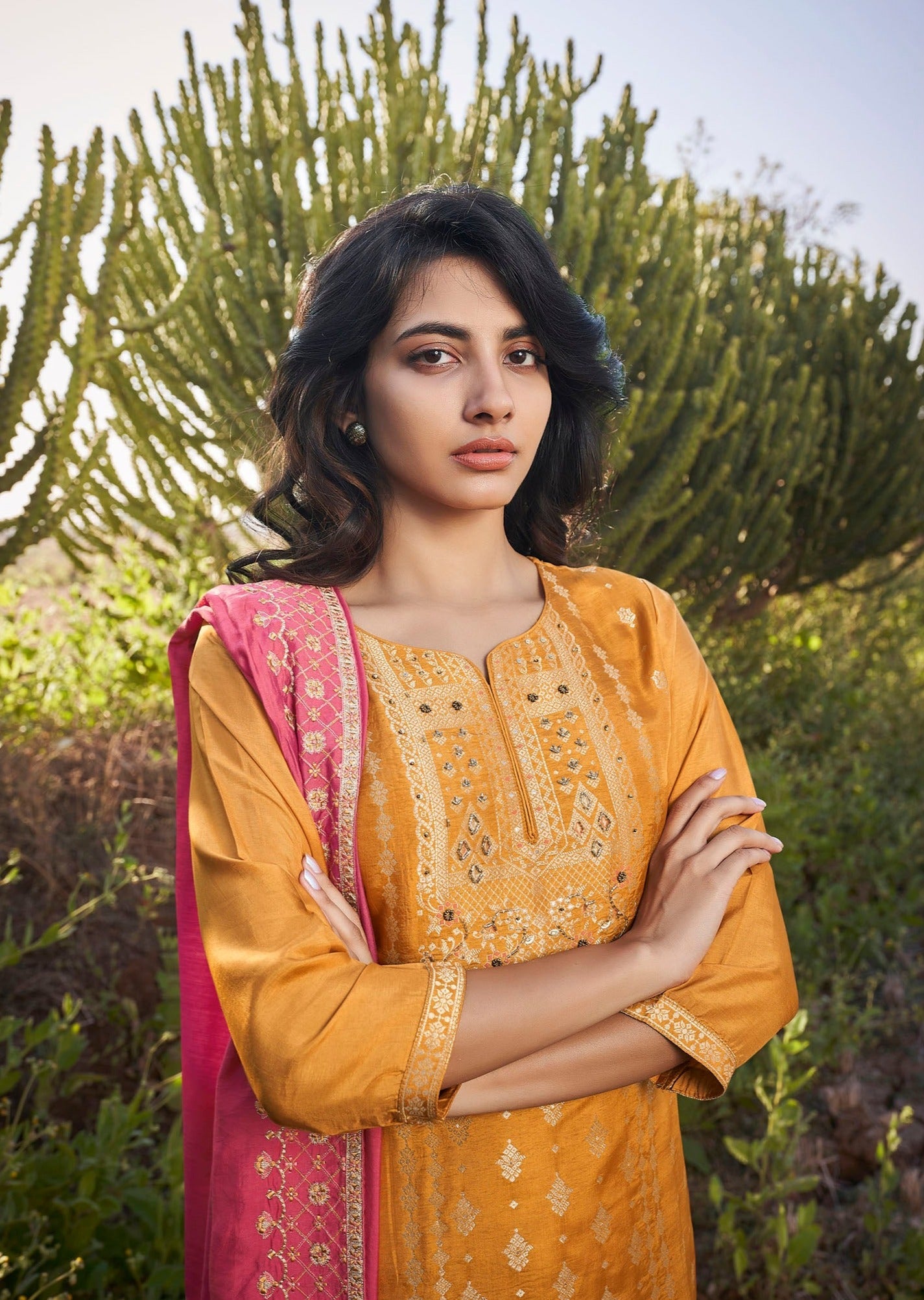 Mustard Mystique Woven Silk Kurta Set